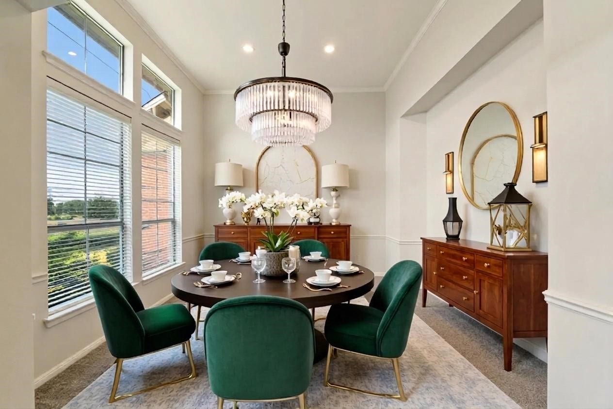 Virtually staged dining room.