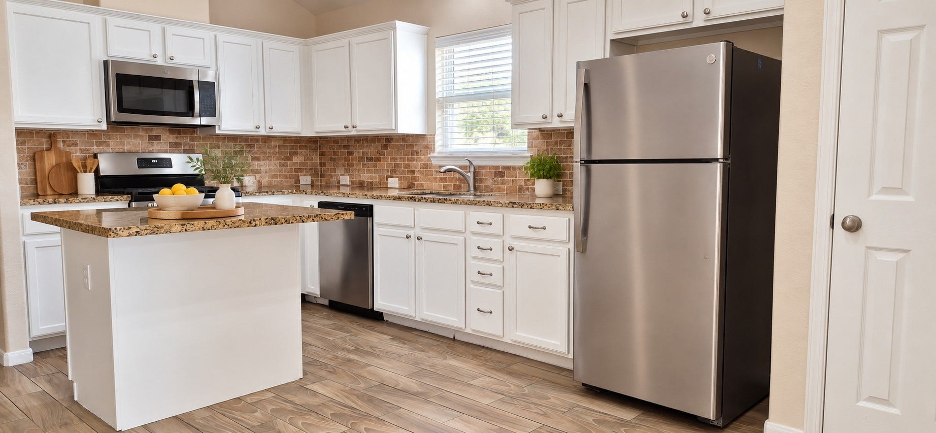 Bright, naturally styled kitchen with warm accents