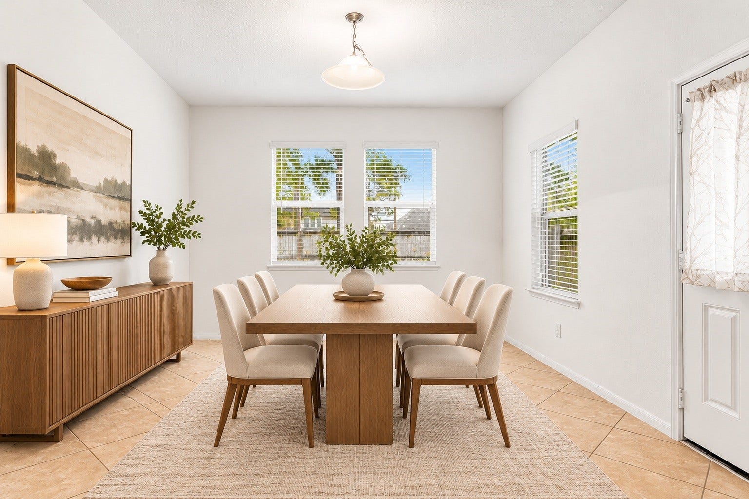 26311 Smokey Valley Lane, Katy, TX 77494 The sunlit breakfast room sits just off the kitchen, with windows on two sides, a classic pendant light, and a door leading out to the backyard. Virtually staged.