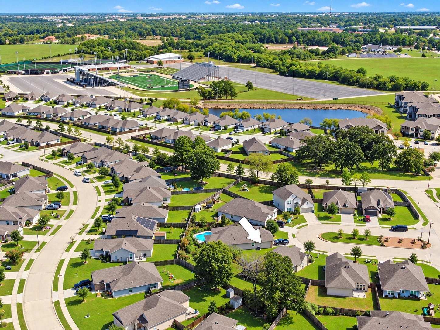 313 Brocks Court, Montgomery, TX 77356 This home is less than one mile from the Montgomery ISD Athletic Complex, which includes football, baseball, softball and the Aquatics Center and you can see the proximity in this photo!
