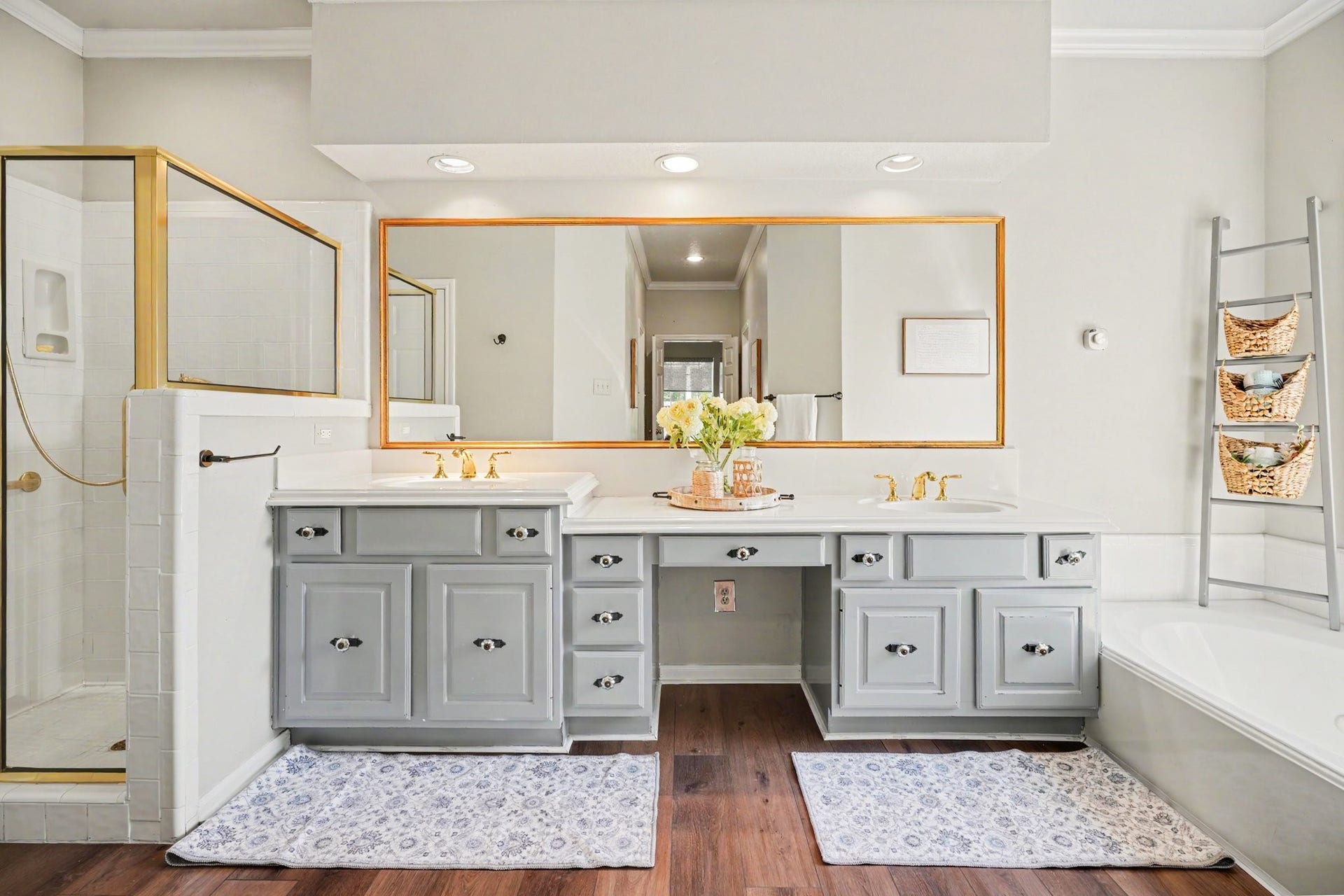 16507 Heather Meadow Court, Pasadena, TX 77059 Primary bathroom features dual sinks, a standalone shower, a garden tub, a private water closet, and two spacious walk-in closets.