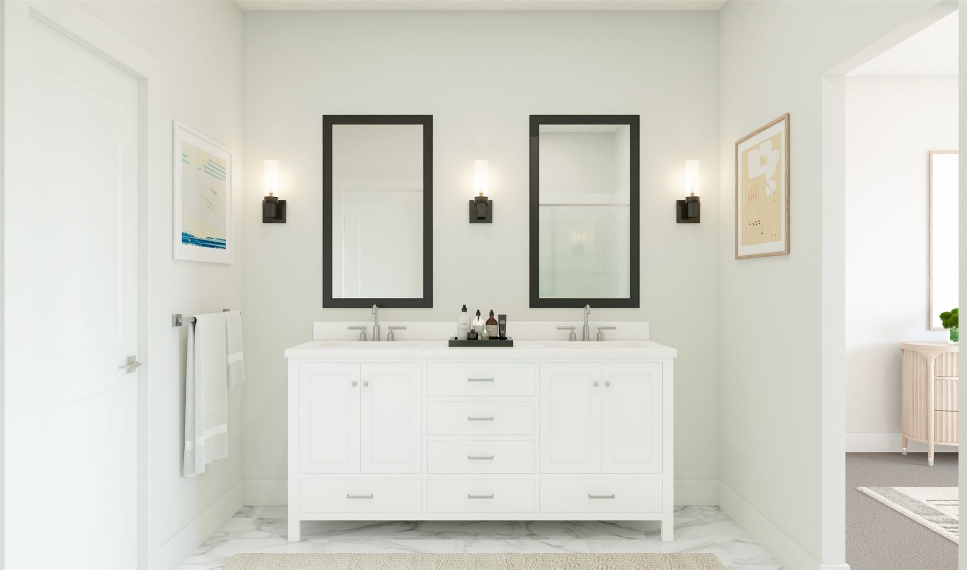 Relaxing primary bath (*Artist rendering used for illustration purposes only. Colors/finishes may differ from the ones currently selected in the home.)
