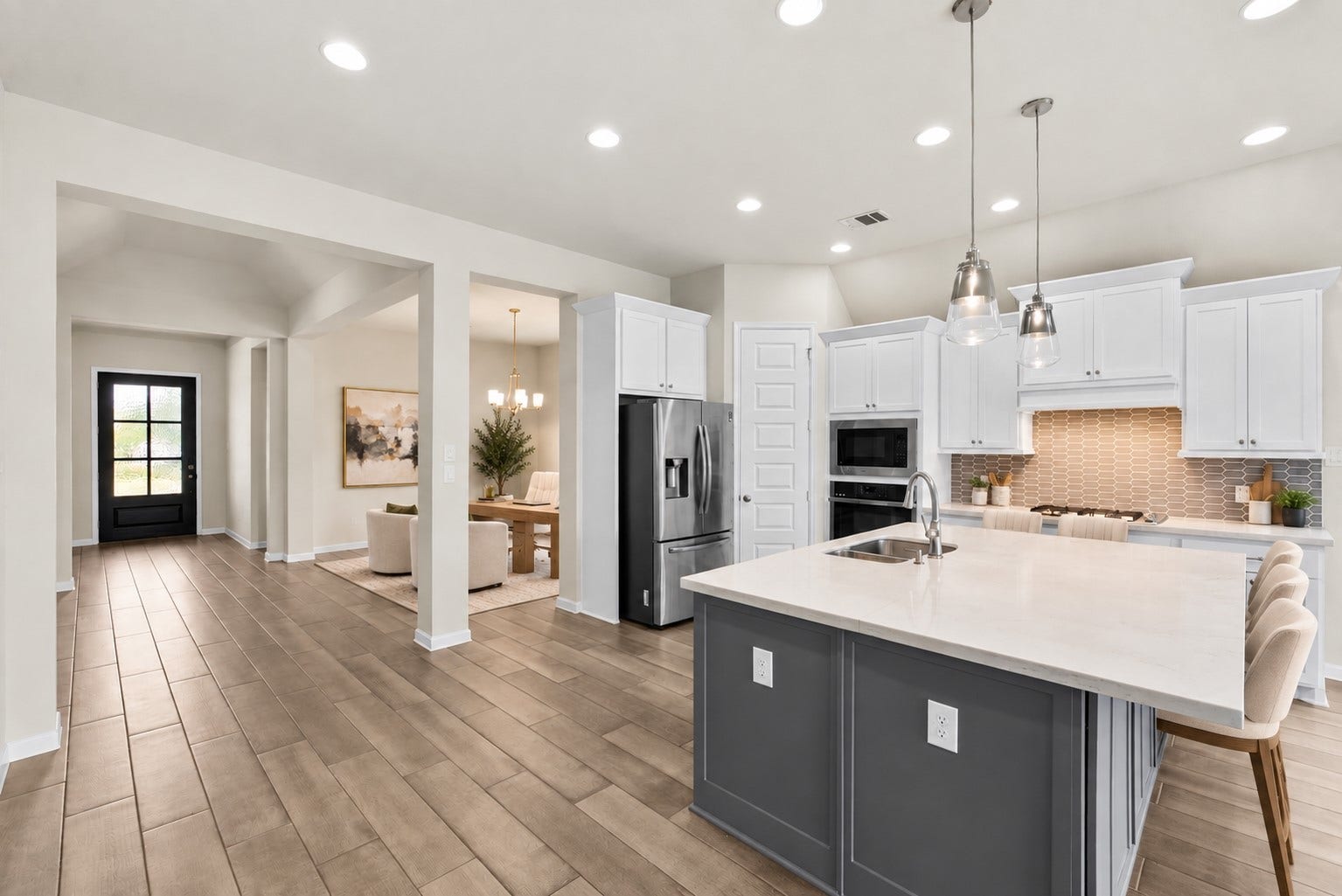 Kitchen island Virtually staged w/ counter stools