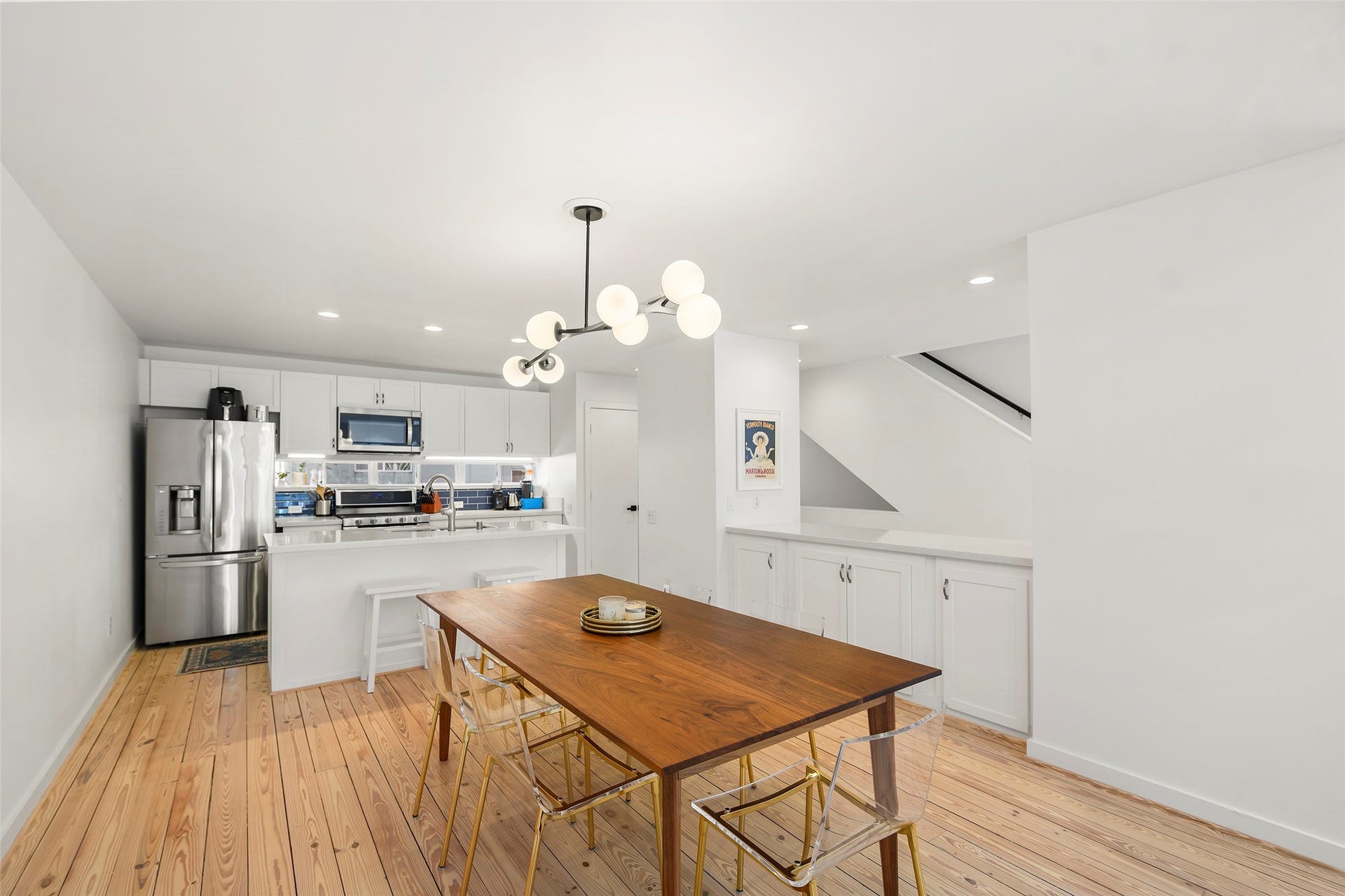 Kitchen overlooks the dining room
