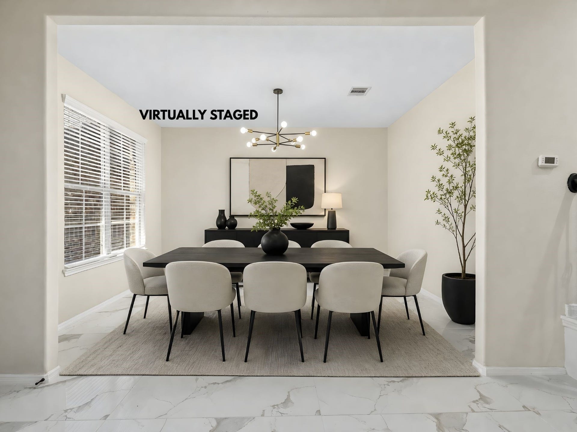 9423 Mineral Rock Lane, Richmond, TX 77407 Virtually Staged. Sun-filled and open, this dining space is ready for everything from quiet family dinners to entertaining guests.