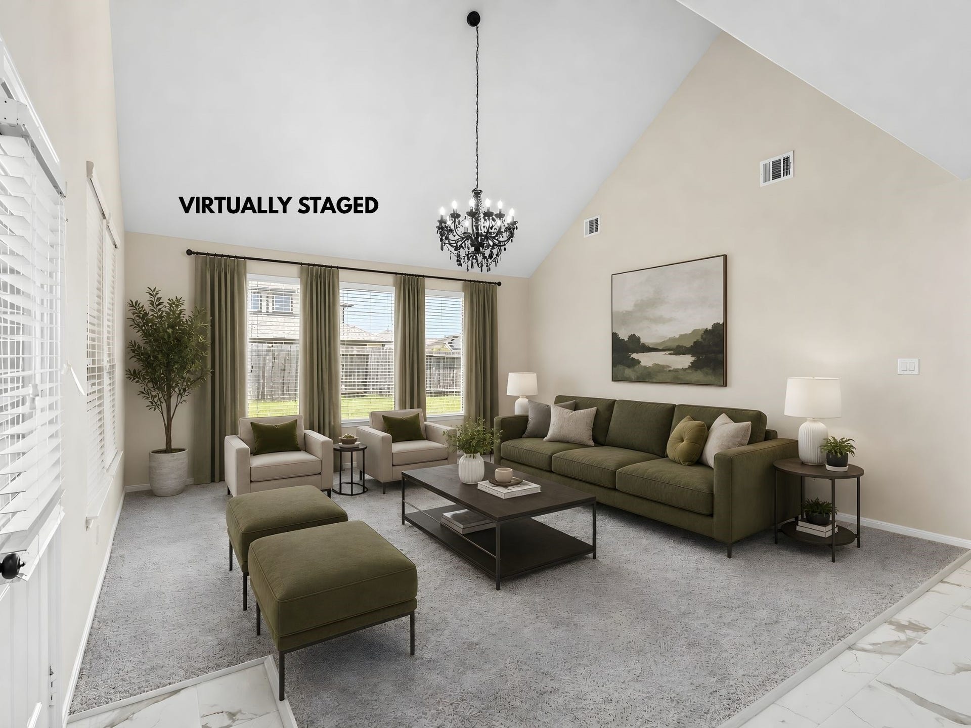 9423 Mineral Rock Lane, Richmond, TX 77407 Experience a sophisticated and spacious living room, virtually staged to highlight its elegant design and inviting ambiance.