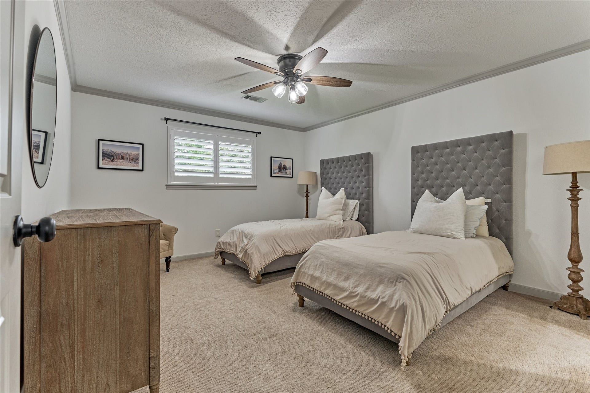 42 Golden Shadow Circle, The Woodlands, TX 77381 Secondary Bedroom #3 is oversized with ceiling fan, plush carpeting, and a walk-in closet.