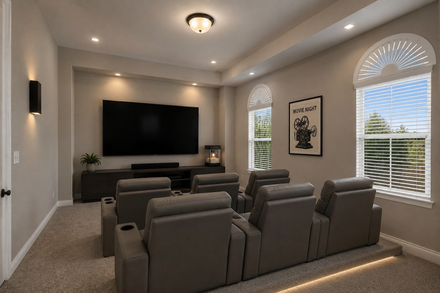 4130 Clover Ridge Lane, Sugar Land, TX 77479 *This virtually staged photo illustrates how the media room can be furnished and arranged to maximize the space.