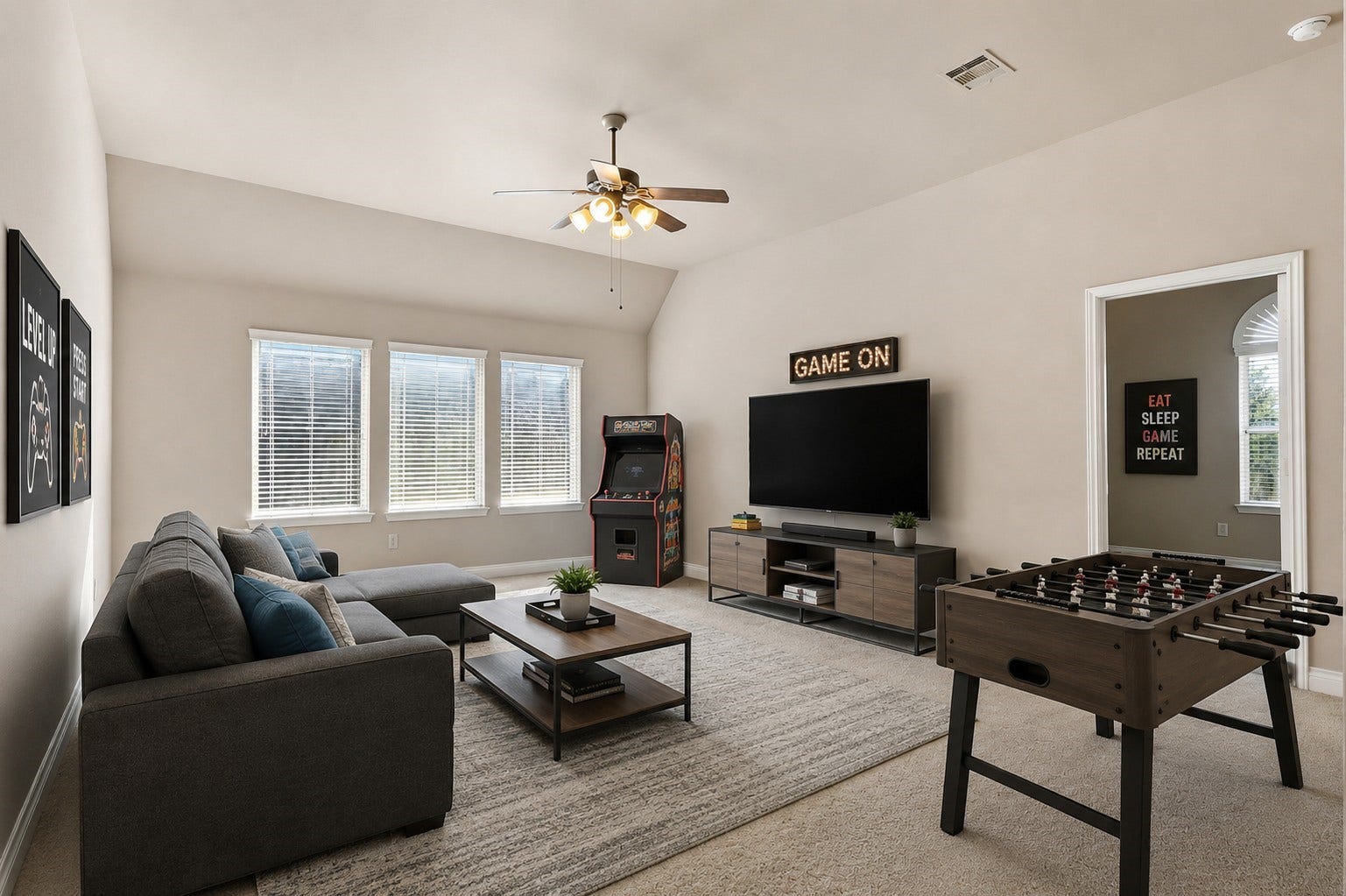 4130 Clover Ridge Lane, Sugar Land, TX 77479 *This virtually staged photo illustrates how the game room can be furnished and arranged to maximize the space.
