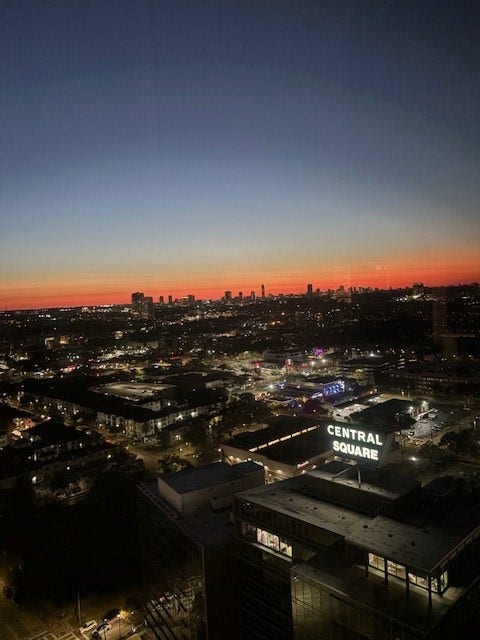 2016 Main Street, #PH 3, Houston, TX 77002 Experience breathtaking cityscape views at sunset, showcasing the vibrant energy and lights of the urban landscape.