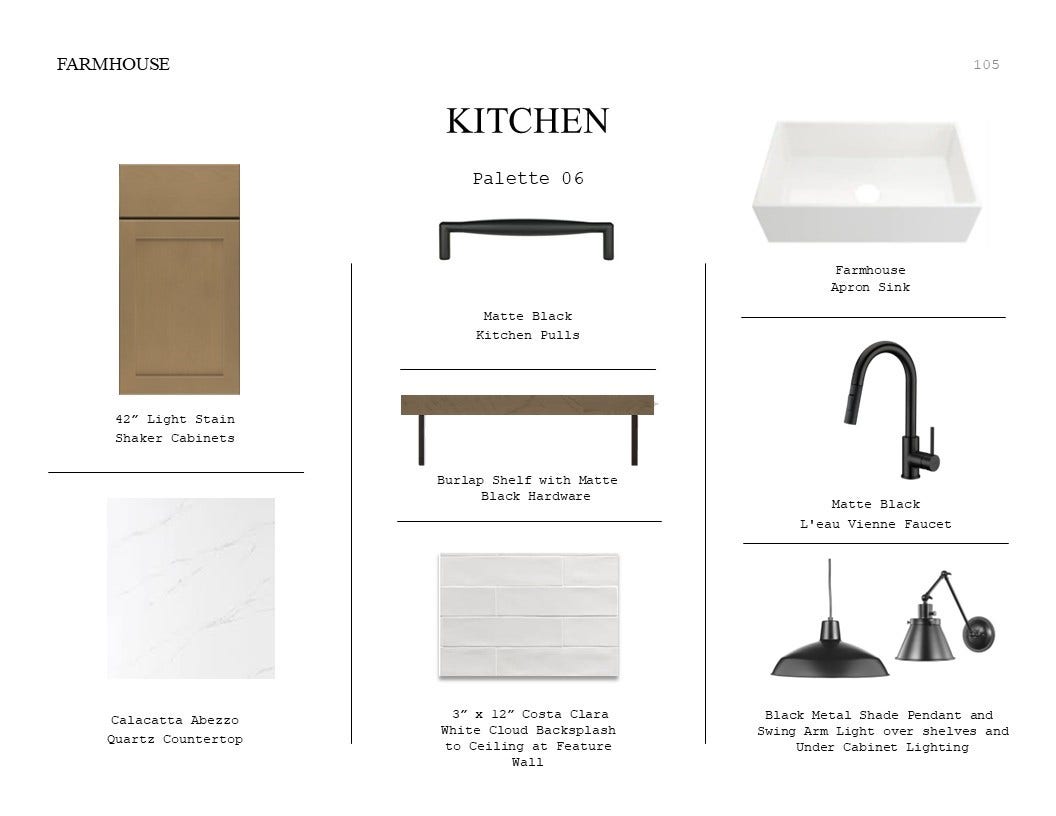 3238 Escobas Lane, League City, TX 77573 Farmhouse Look Palette 6: Kitchen Selection Sheet (*Artist rendering used for illustration purposes only.)