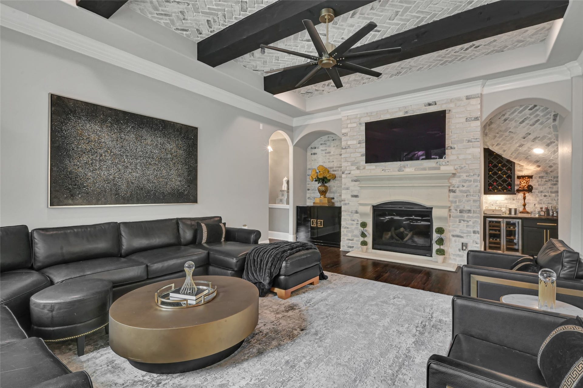 23610 Thortons Park Lane, Spring, TX 77389 Custom fireplace featuring a built-in wine grotto
