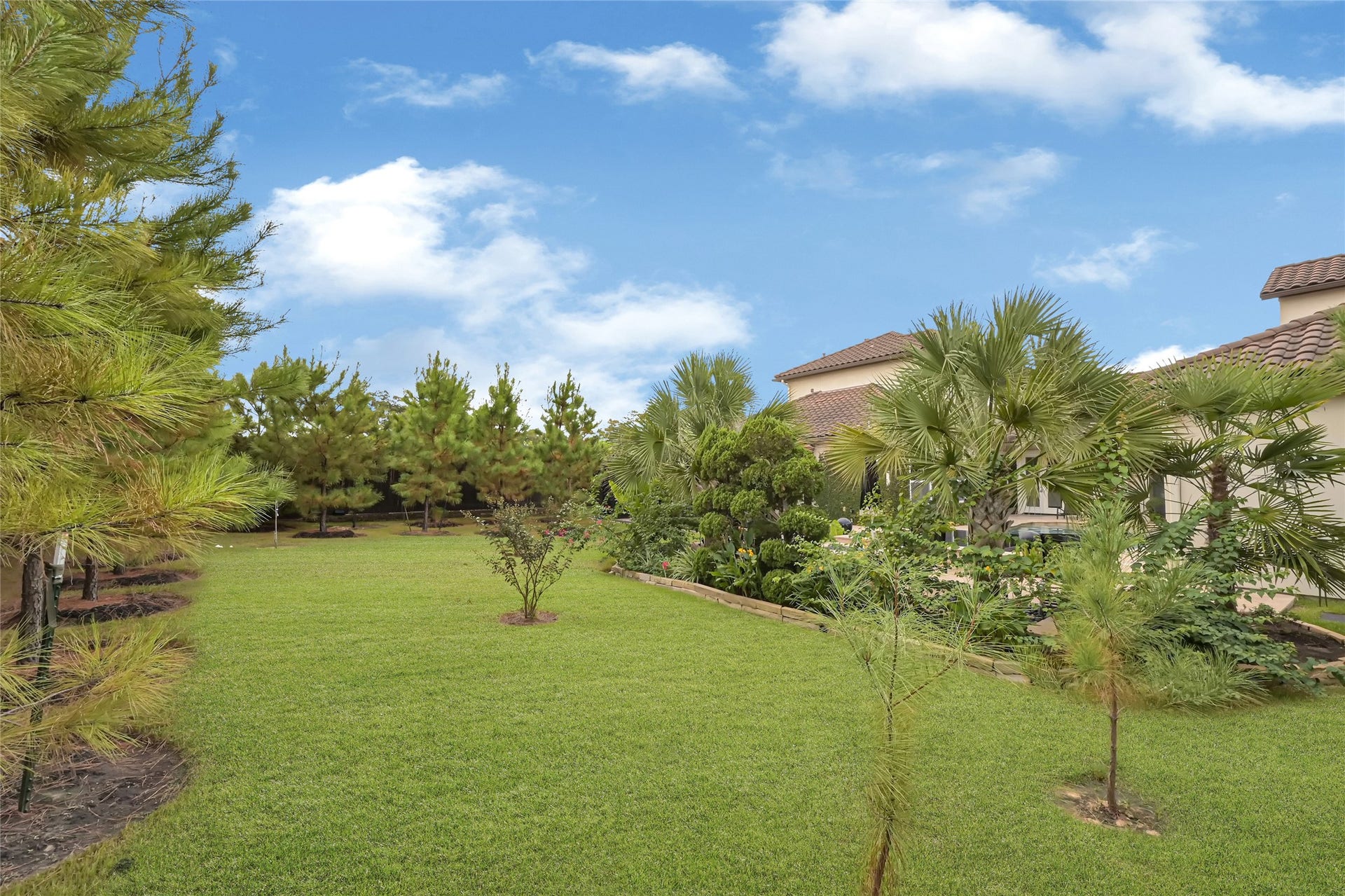 23610 Thortons Park Lane, Spring, TX 77389 Magnificent resort-style backyard oasis featuring over 50 mature trees and expansive landscaping.