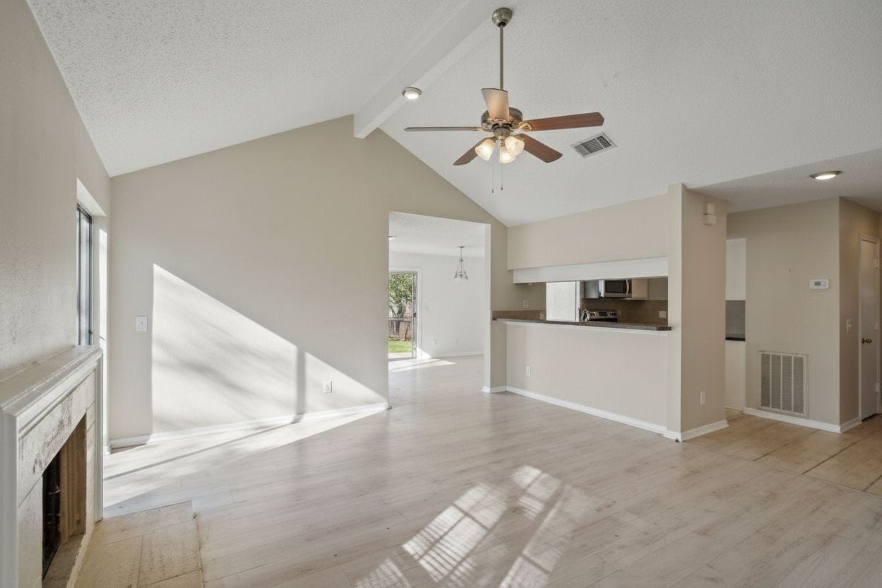 4522 Alamo Avenue, Sugar Land, TX 77479 View of the living area looking toward the kitchen and adjoining dining area.