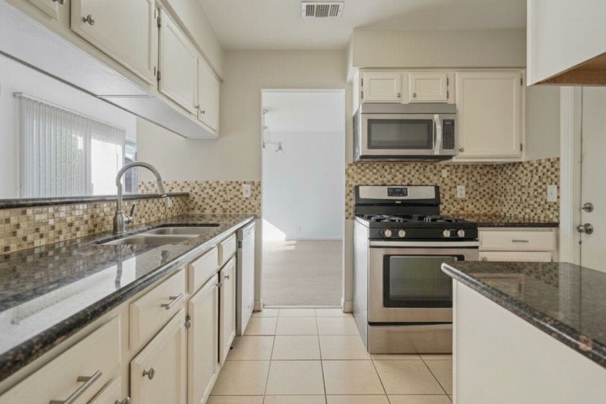4522 Alamo Avenue, Sugar Land, TX 77479 Alternate view of the kitchen featuring granite countertops, ample cabinetry, and stainless steel appliances.
