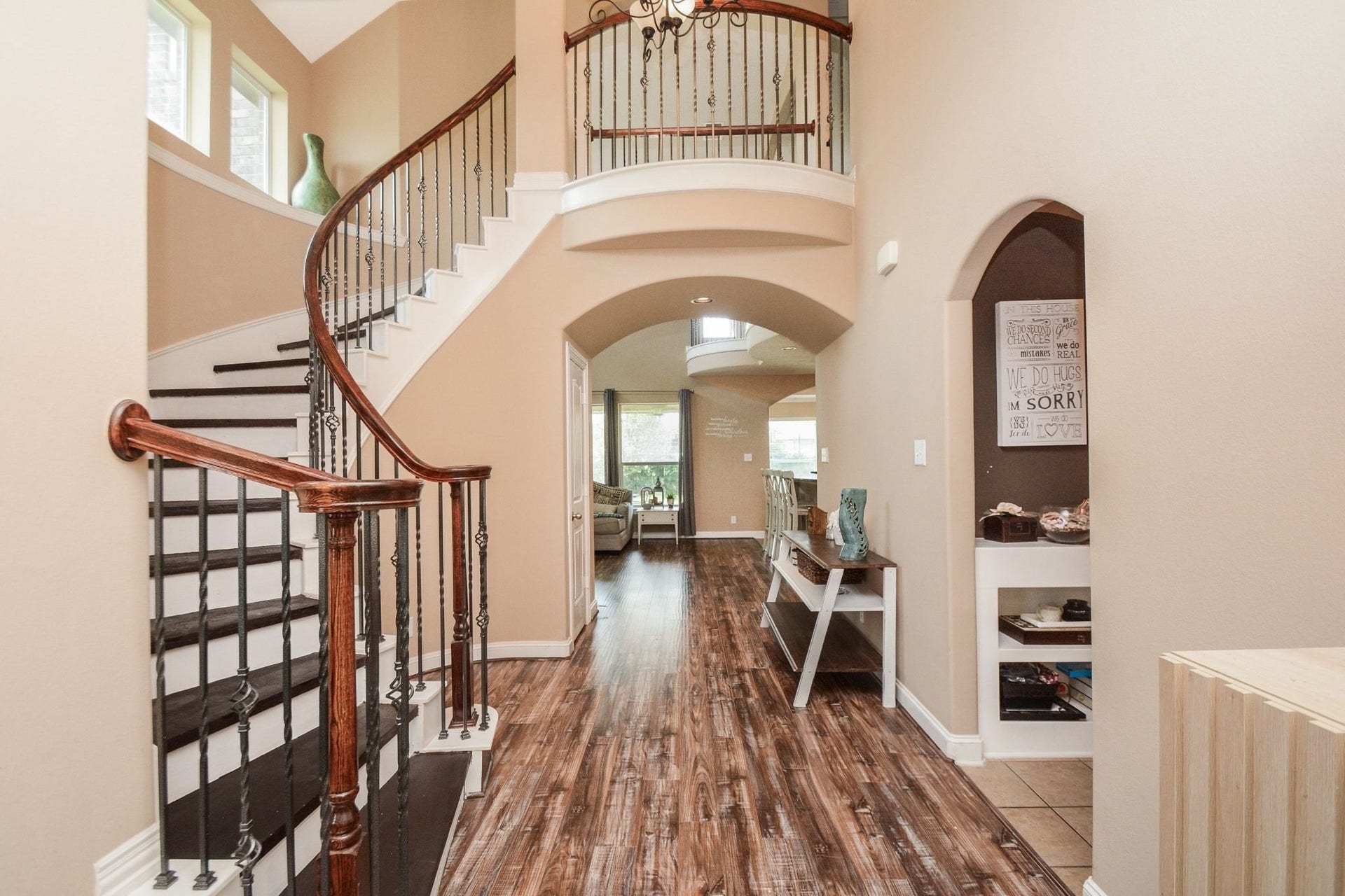 Gorgeous entry view with 2 story ceilings.