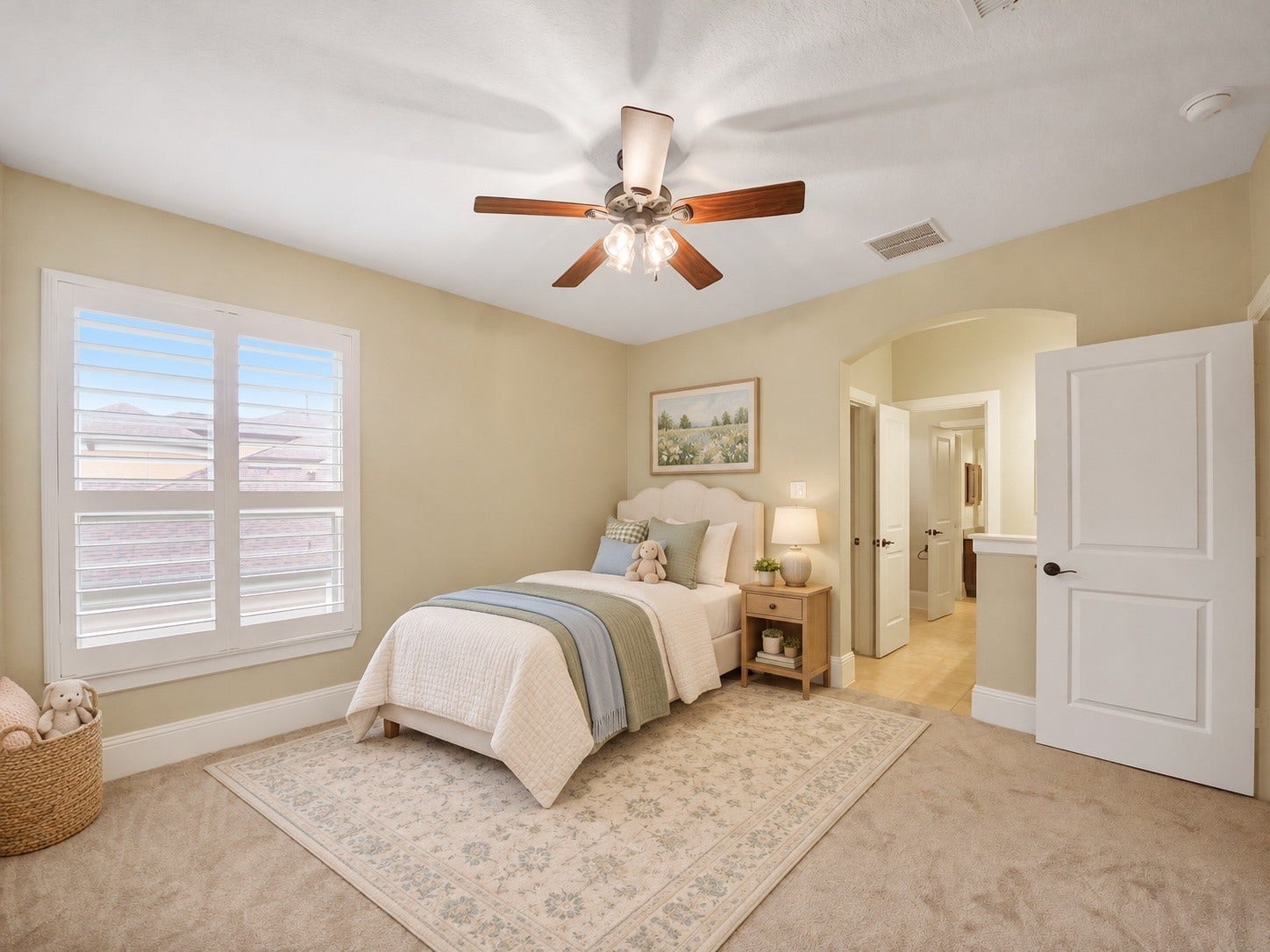 27710 Guthrie Ridge Lane, Katy, TX 77494 Virtually staged: A warm, polished twin-room arrangement brings the secondary bedrooms sweet, comfortable scale to life.
