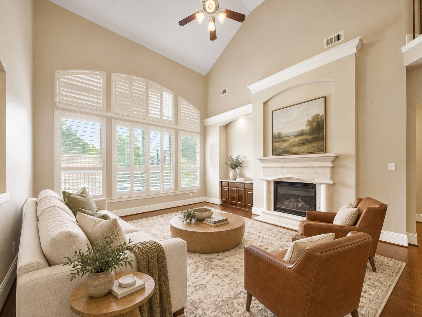 27710 Guthrie Ridge Lane, Katy, TX 77494 Virtually staged: Soft, collected furnishings reveal a relaxed gathering space centered around the fireplace.