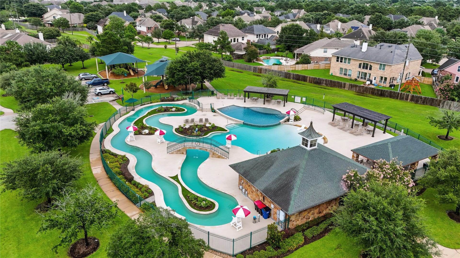 The community offers several options in terms of pools, including a Lazy River, which is extremely relaxing offering a fun day outdoors that includes the option of covered picnic pavilions and kiddie playgrounds.
