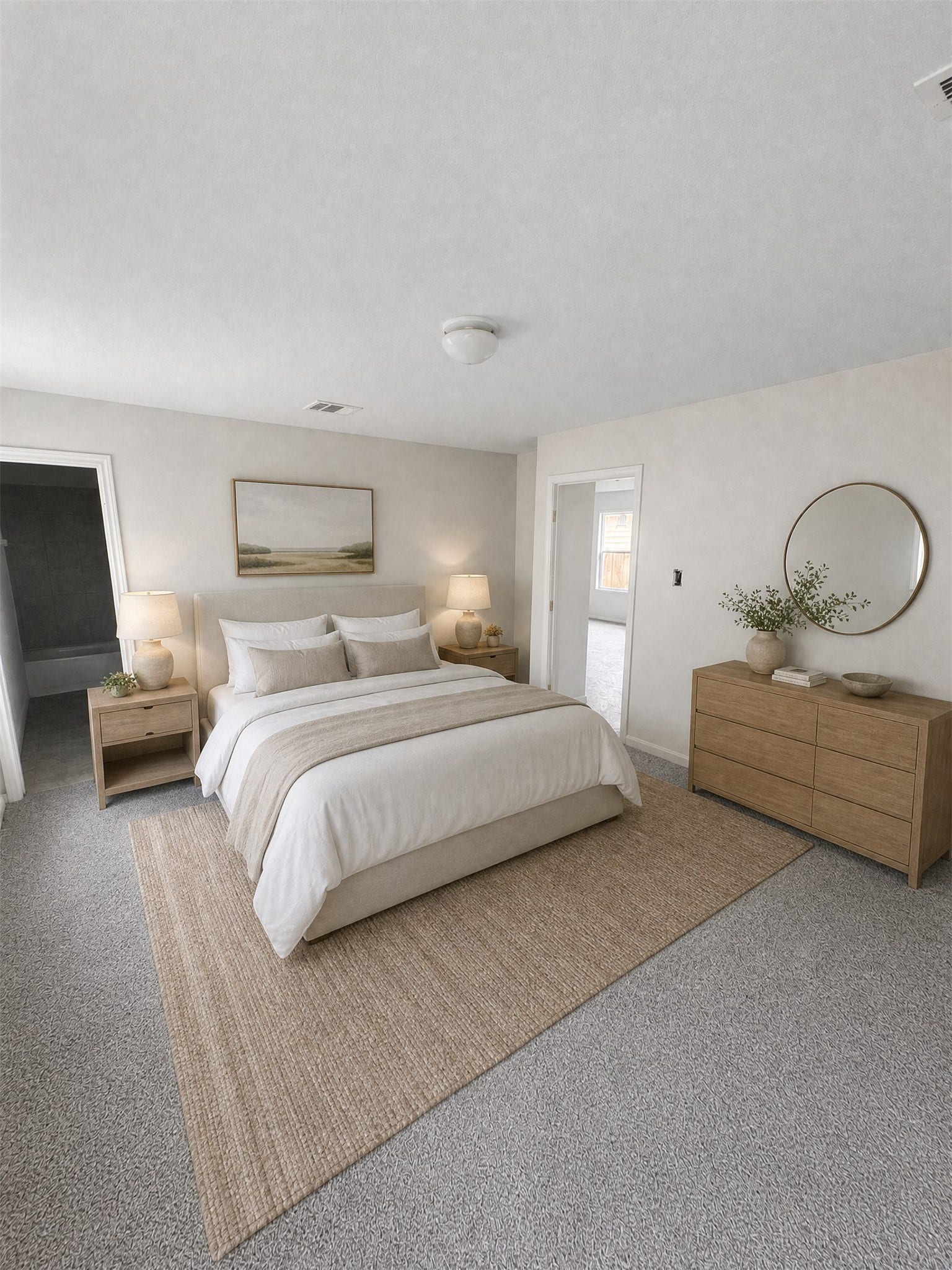 423 N Carolina Street, Houston, TX 77029 A calm, furnished retreat makes the most of this primary-bedroom layout.