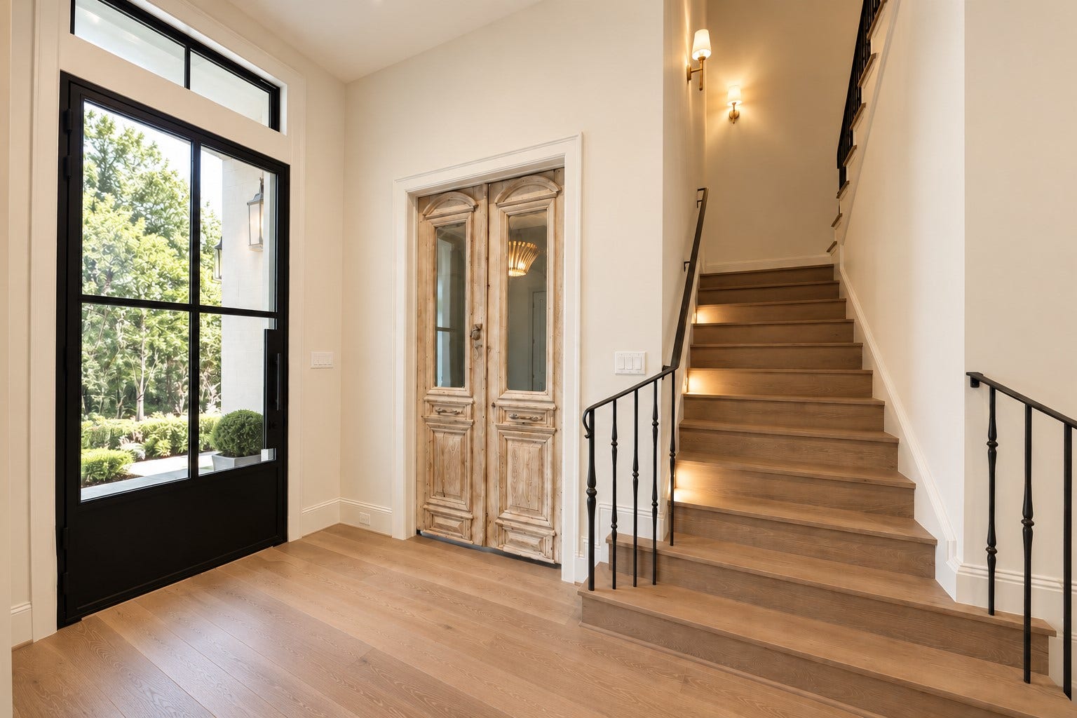 752 W 43rd Street, Houston, TX 77018 Guests are greeted by Custom metal door w/ transom, engineered wood floors, 12ft ceilings and wide entry way. Reclaimed doors lead to the 1st Floor Study.