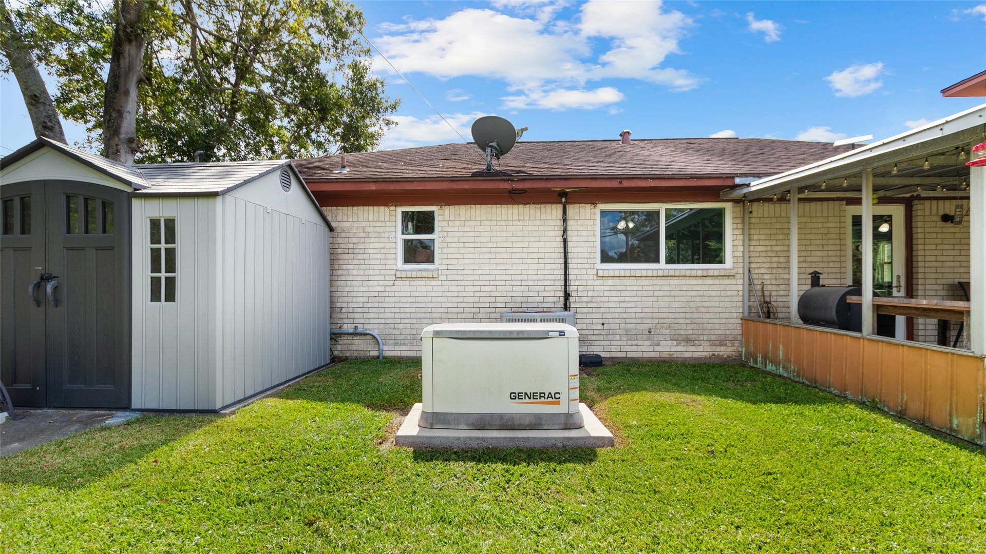 503 Allen Court, Alvin, TX 77511 Whole-home Generac generator provides valuable backup power, while an additional outdoor storage shed offers convenient space for tools, lawn equipment, and seasonal items.