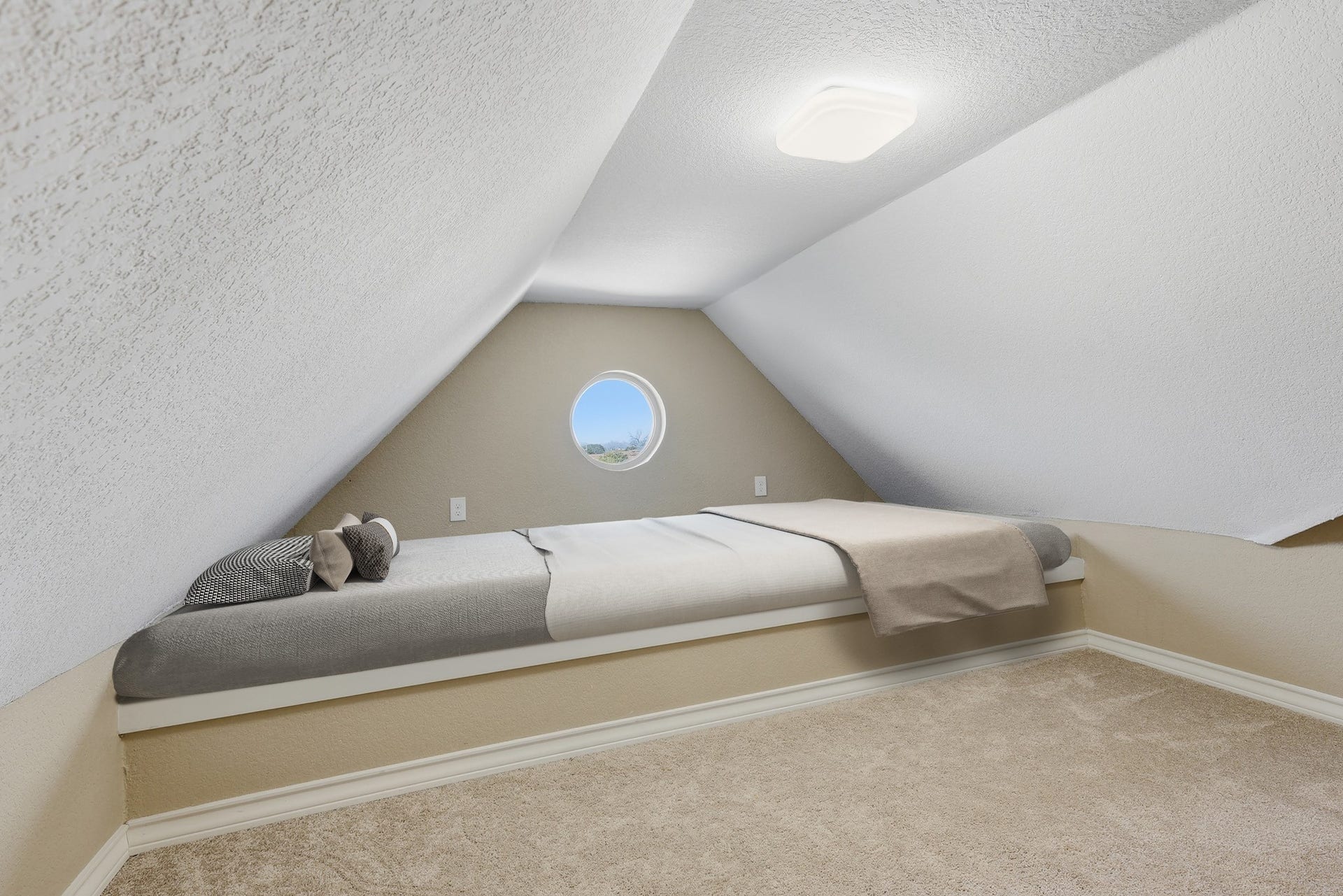 Natural light and unique ceiling lines give this area distinctive appeal and comfort (virtually staged image).