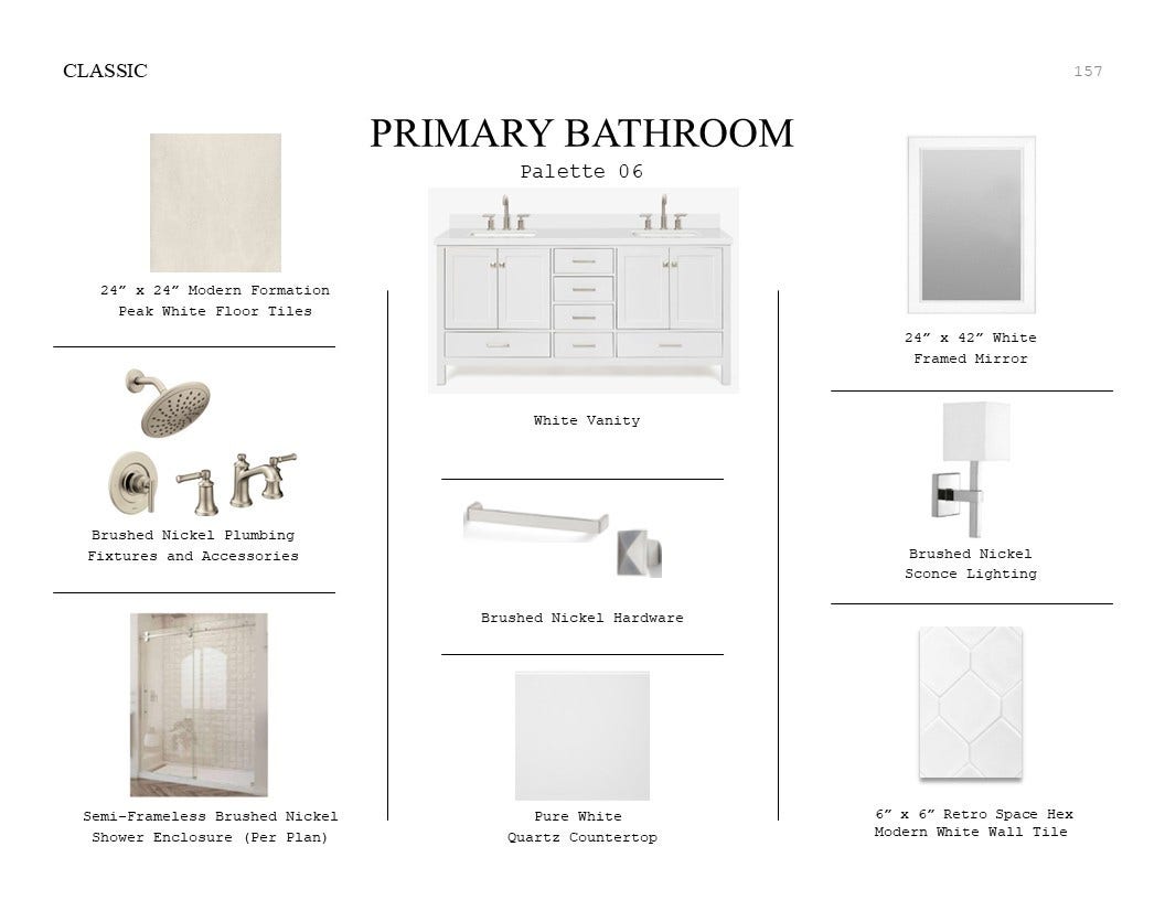 1065 Apple Ridge Road, Magnolia, TX 77363 Classic Look Palette 6: Primary Bathroom Selection Sheet (*Artist rendering used for illustration purposes only.)