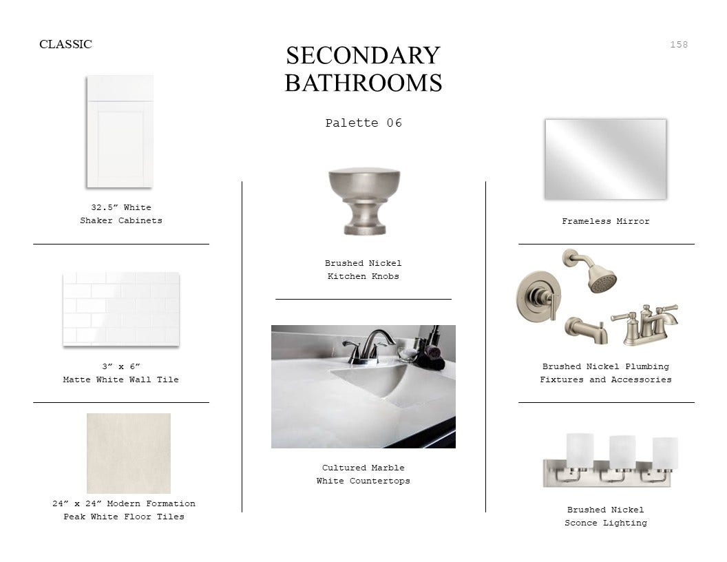 1065 Apple Ridge Road, Magnolia, TX 77363 Classic Look Palette 6: Secondary Bathrooms Selection Sheet (*Artist rendering used for illustration purposes only.)