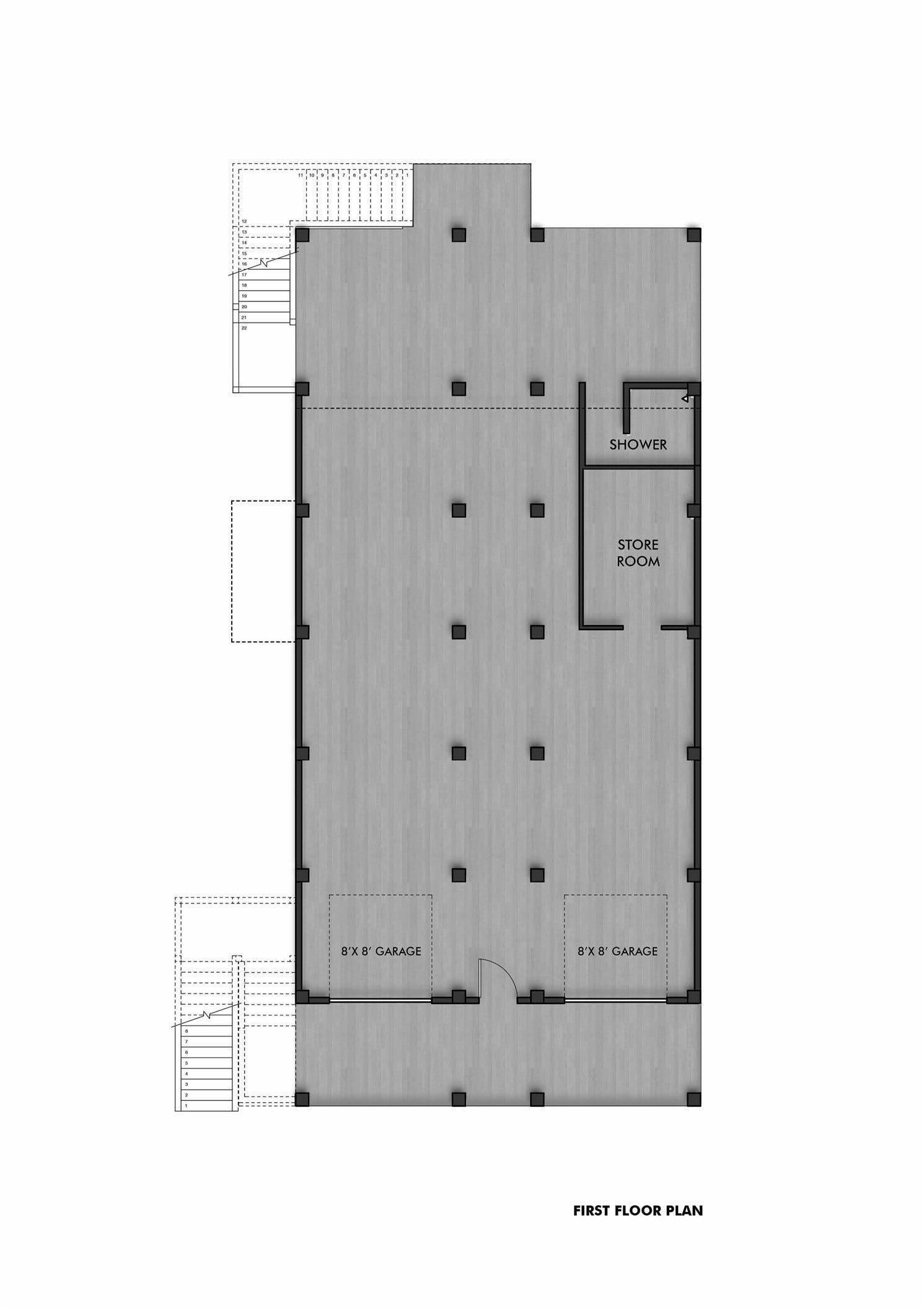 26702 Bay Water Drive, Galveston, TX 77554 The ground level plan with covered parking and storage, designed for both convenience and coastal resilience.
