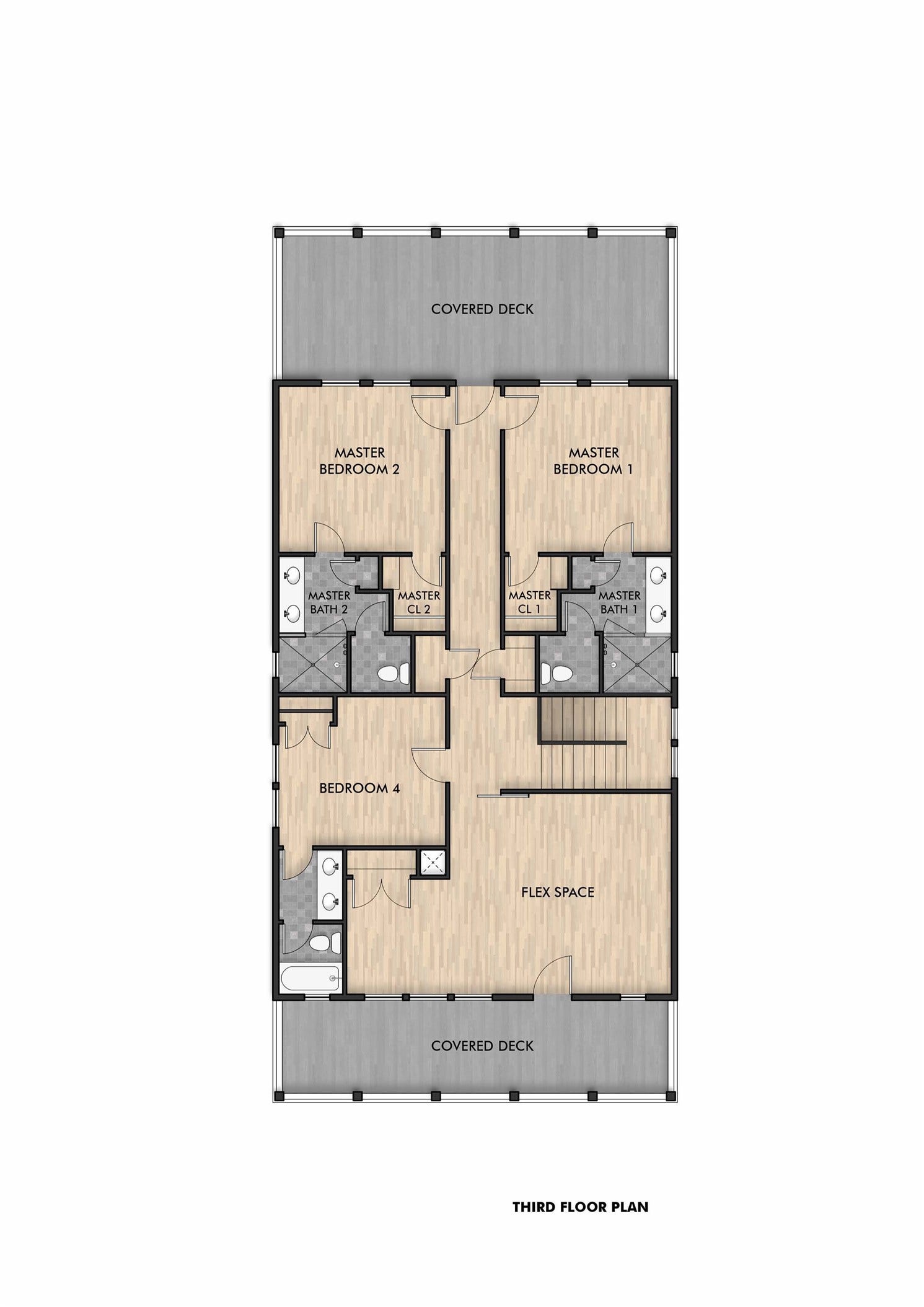 26702 Bay Water Drive, Galveston, TX 77554 The upper-level plan features two primary suites, a flex room and guest bedroom suite, designed for ultimate flexibility.
