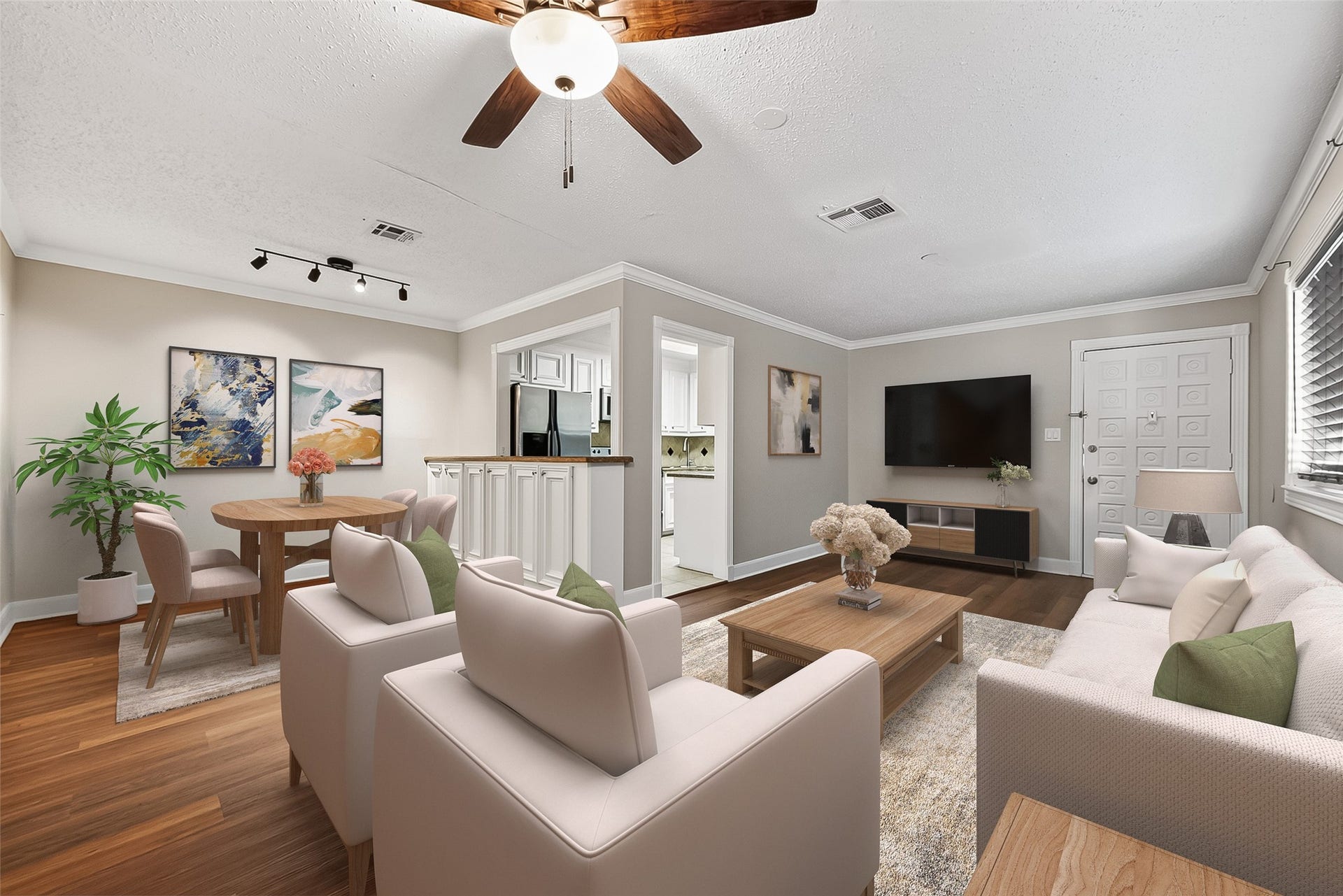 4727 Merwin Street, #A, Houston, TX 77027 Large open concept floor plan with gorgous LVP flooring. freshly painted interior! virtually staged
