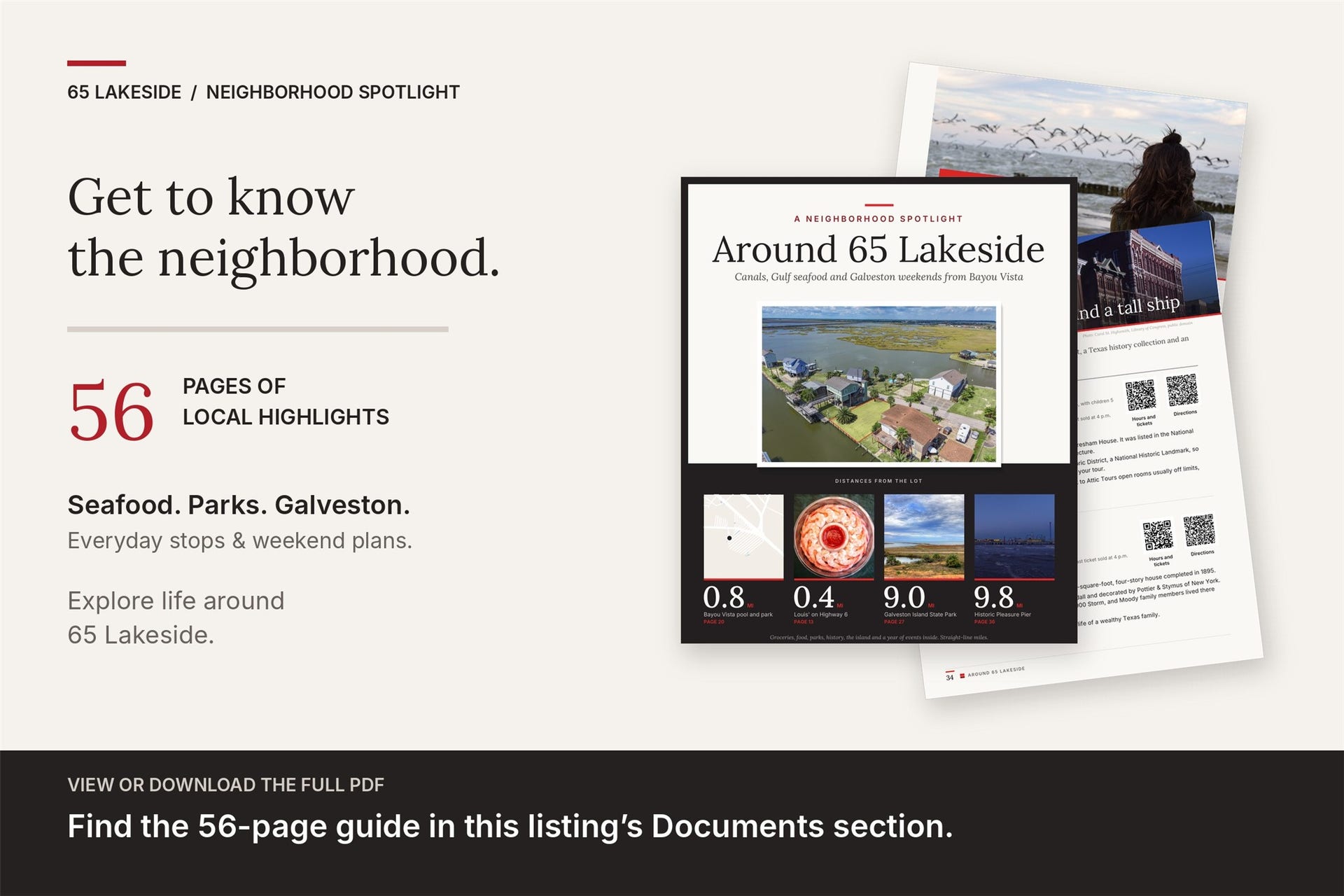 65 Lakeside Drive, Hitchcock, TX 77563 Explore life around 65 Lakeside with the attached 56-page Neighborhood Spotlight, featuring dining, groceries, parks and the water, local history, art and culture, Galveston and Houston outings, seasonal events, and weekend itineraries. View or download "65 Lakeside - Neighborhood Spotlight" from this listing's Documents section.