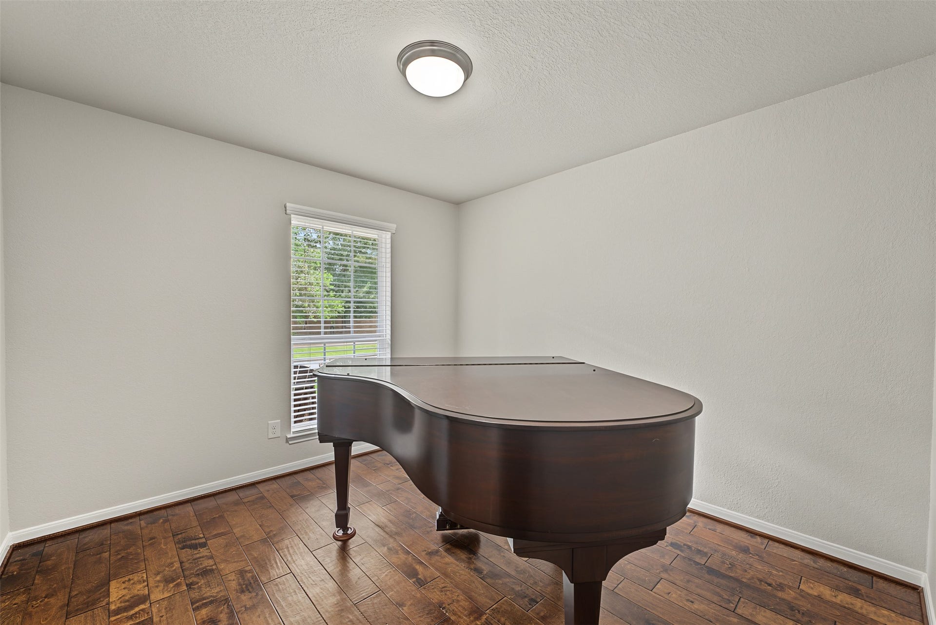 This flex space could be used as a home office, music room, or workout room. It features rich hardwood floors, and abundant natural light.