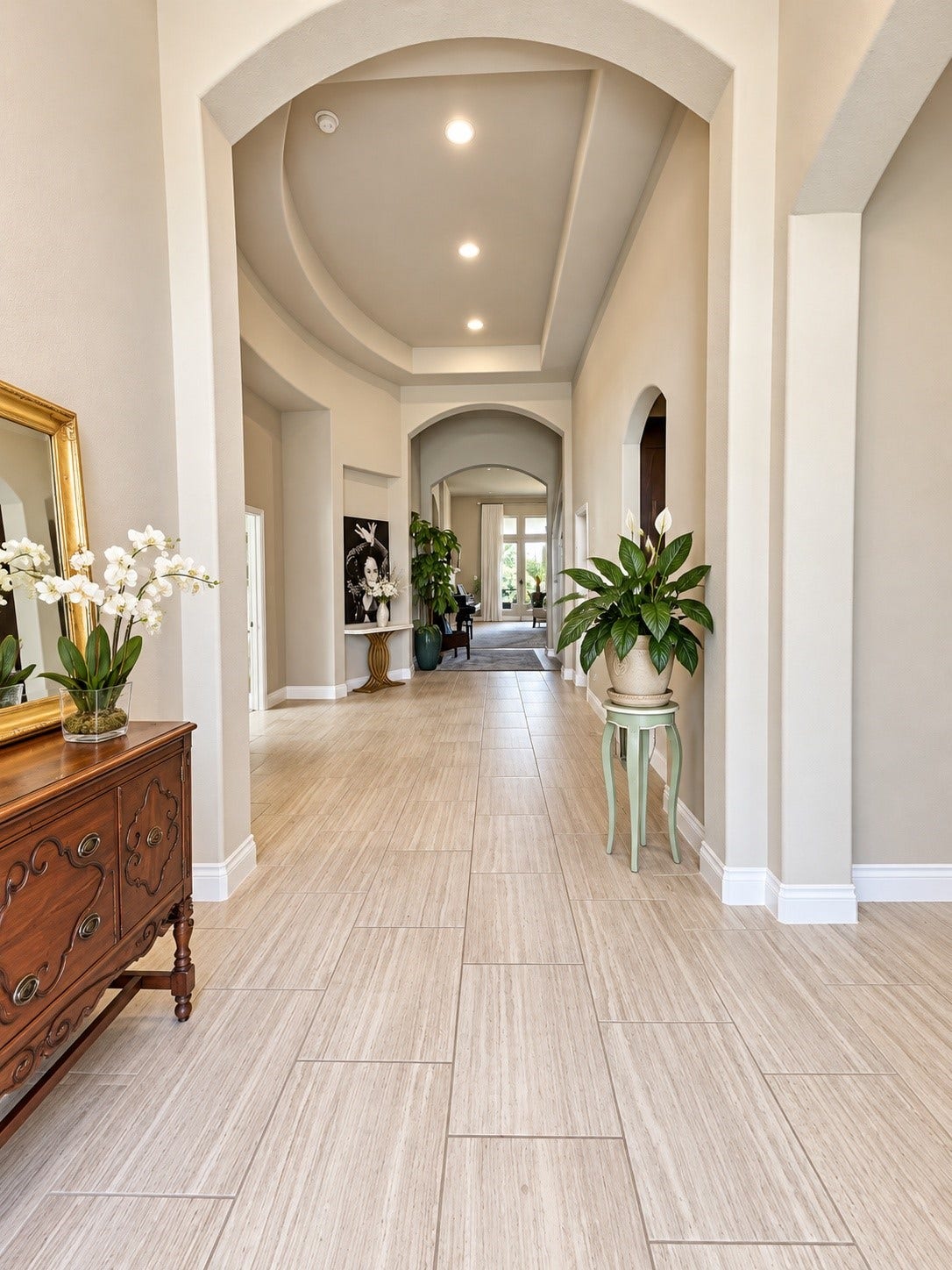 3414 Magnolia Shores Lane, Pearland, TX 77584 Beautiful hallway with architectural archways and a distinctive ceiling design, creating a sense of sophistication.