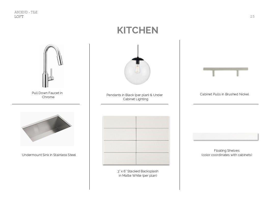 2911 Silver Frost Street, Angleton, TX 77515 Loft Look Palette 6: Kitchen Selection Sheet (*Artist rendering used for illustration purposes only.)