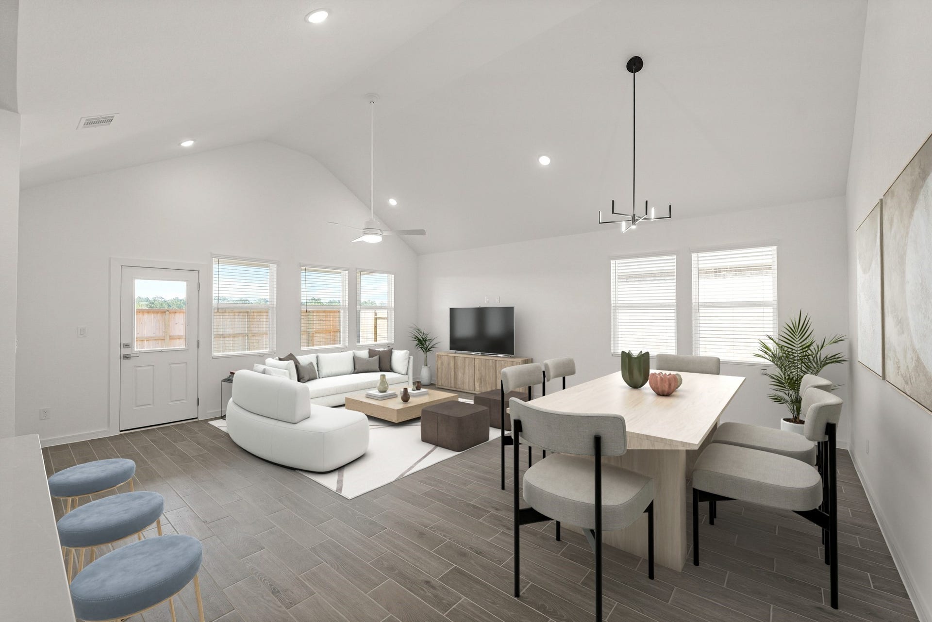 2911 Silver Frost Street, Angleton, TX 77515 Open great room and dining area (*Photo not of actual home and used for illustration purposes only.)