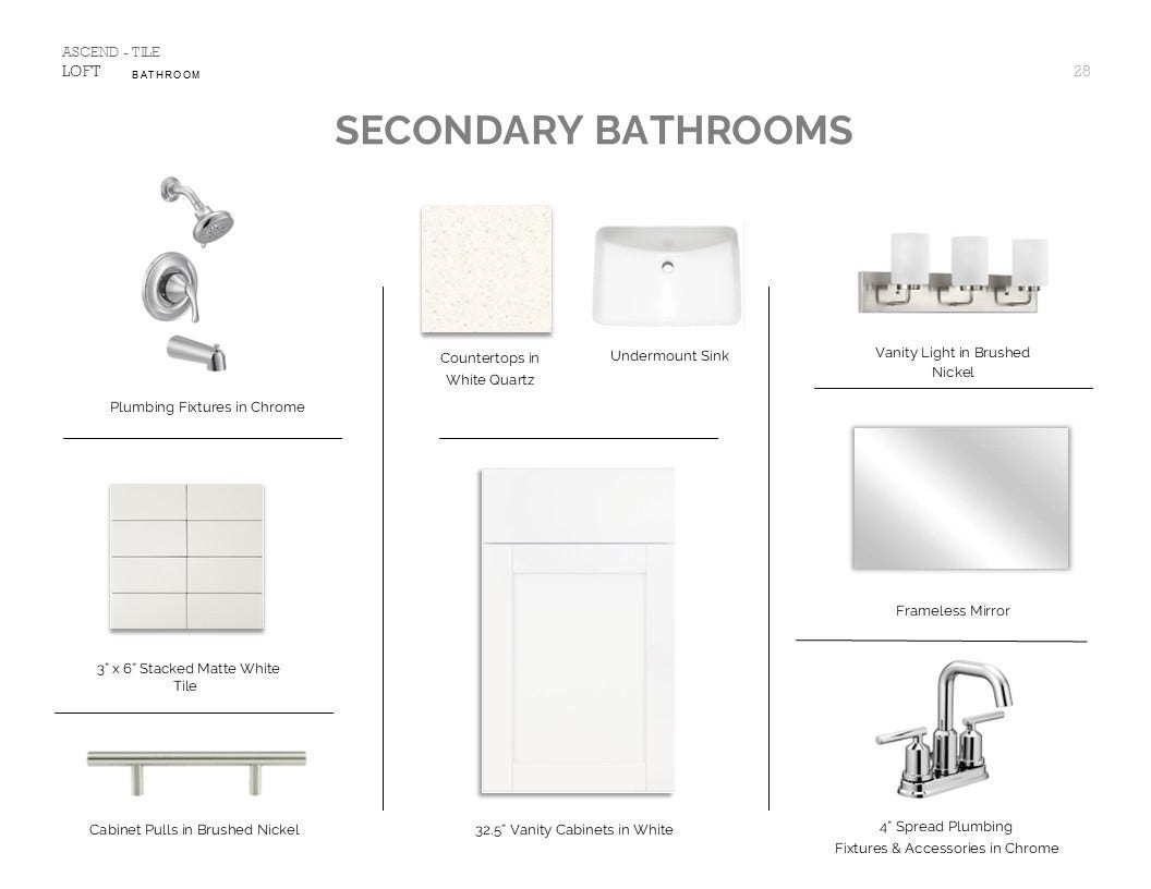 2911 Silver Frost Street, Angleton, TX 77515 Loft Look Palette 6: Secondary Bathrooms Selection Sheet (*Artist rendering used for illustration purposes only.)