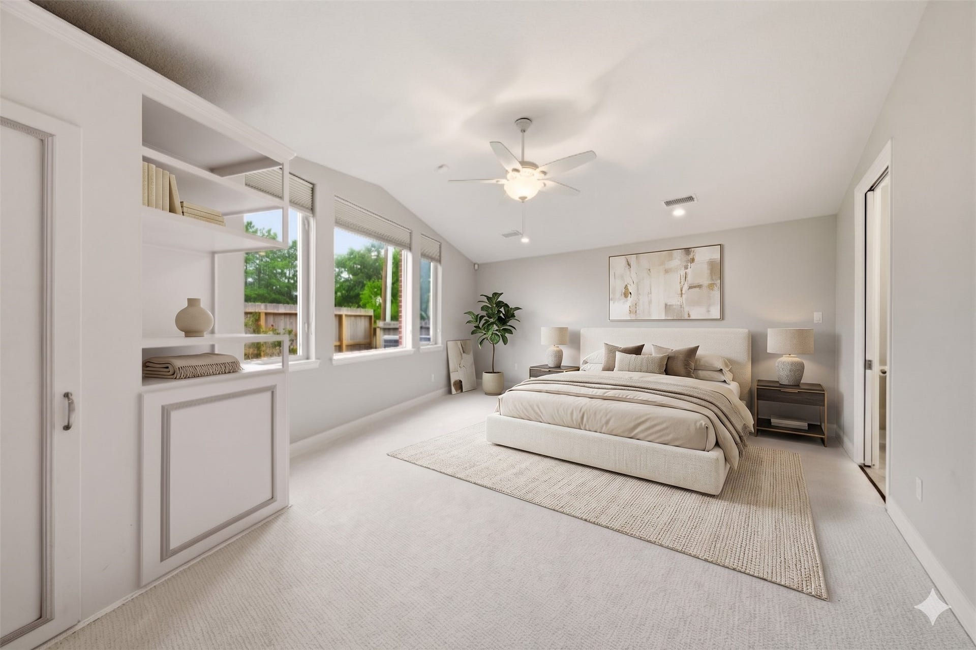 412 Live Oak Lane, Friendswood, TX 77546 Primary bedroom (1): The large layout easily accommodates oversized furniture and features bright, airy ambiance.
