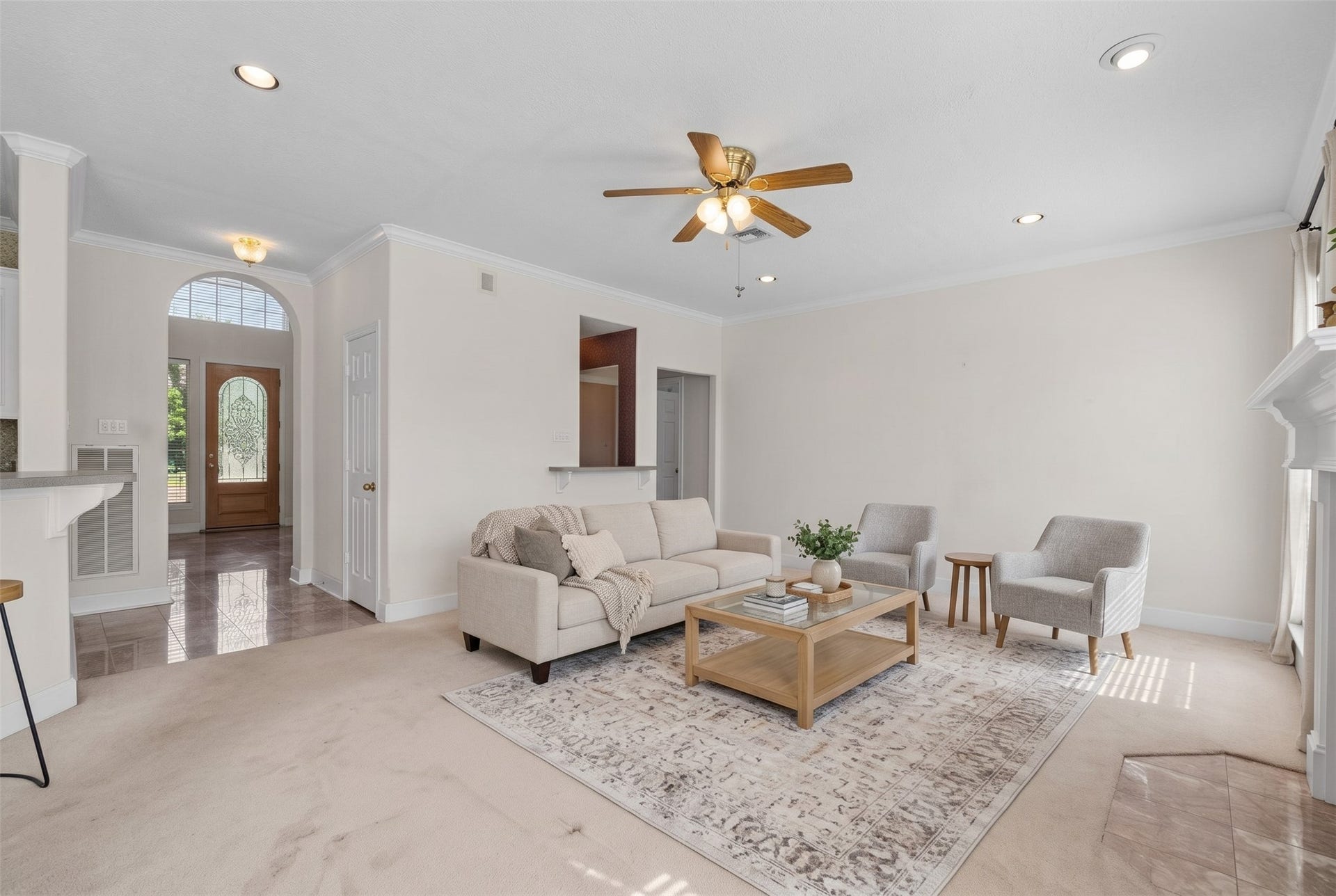 4402 Santee Drive, Baytown, TX 77521 Looking back toward the entry, this view highlights how high ceilings and daylight combine to give the room an airy, unconfined ambiance.