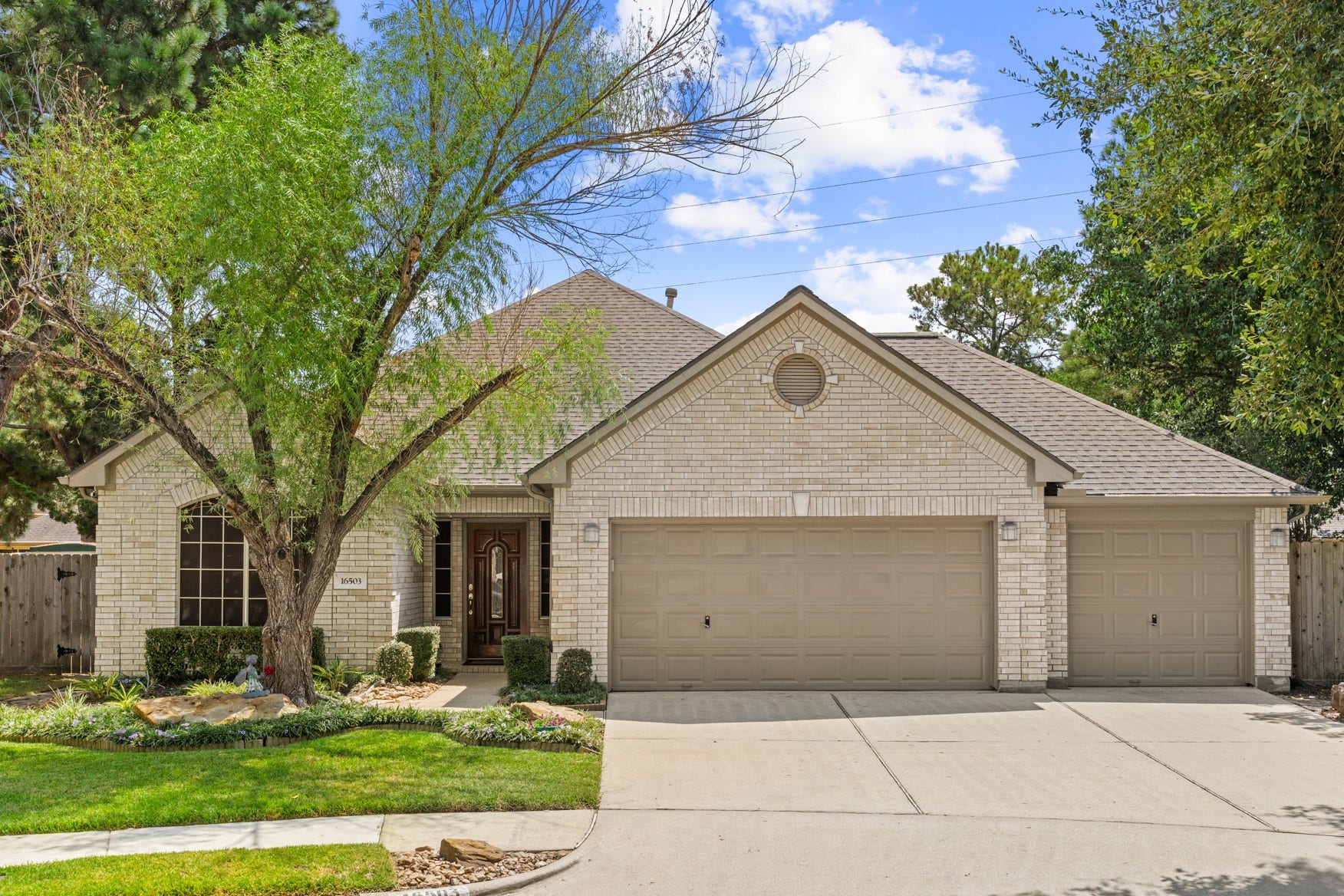 16503 Oat Mill Drive, Houston, TX 77095 Welcome to 16503 Oat Mill Dr.! This home has been meticulously cared for. The exterior features a 3-CAR Garage complemented by a triple-wide driveway, a beautiful wood front door with sidelights, various roof pitches to create a visually interesting front elevation, and professional landscaping to elevate the curb appeal!