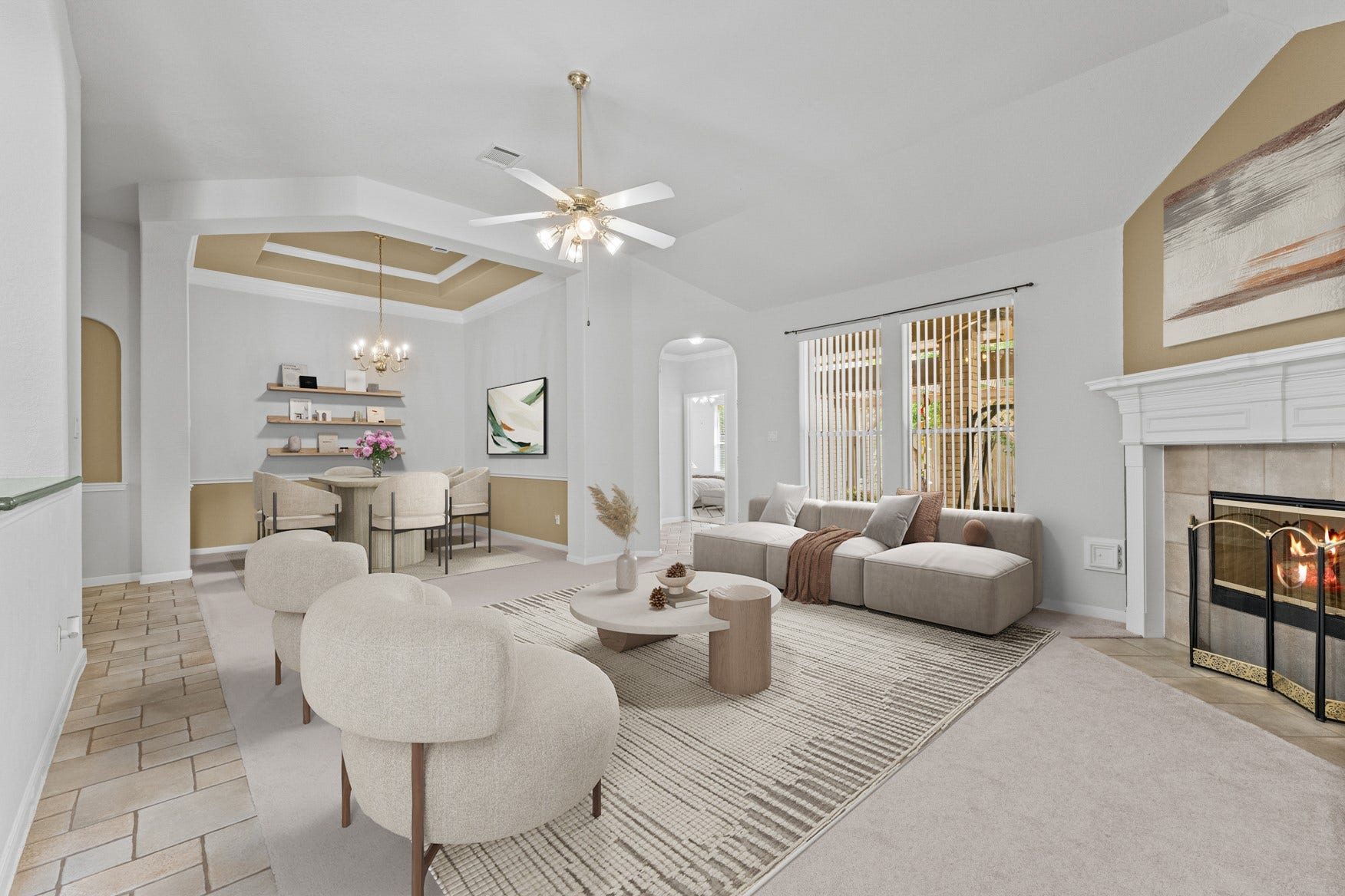 16503 Oat Mill Drive, Houston, TX 77095 Virtually staged living and dining areas.
