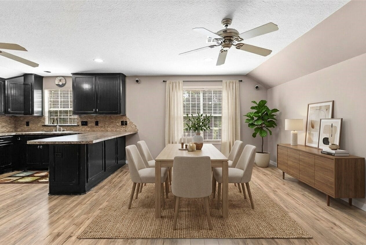 Your open-concept layout creates an inviting flow between the kitchen and living space, making hosting, relaxing, and everyday living feel seamless. This space has been virtually adjusted using artificial intelligence.