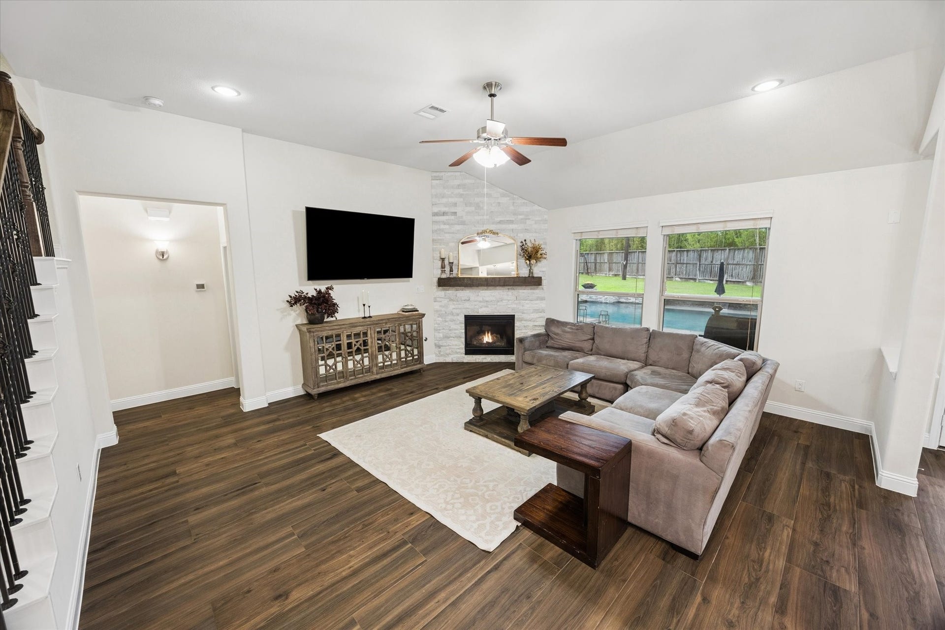 20338 Sienna Bluff Drive, Cypress, TX 77433 Another view of the family room large enough for generous seating options. This open layout creates a comfortable setting for relaxing or entertaining. Great site lines from the living room to the kitchen.