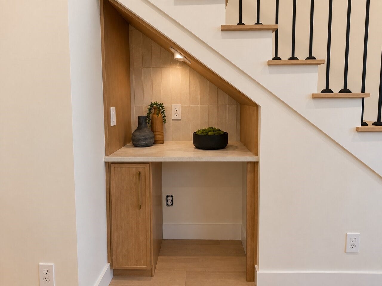 1122 Robbie Street, Houston, TX 77009 Built in wine bar under the stairs in the kitchen.