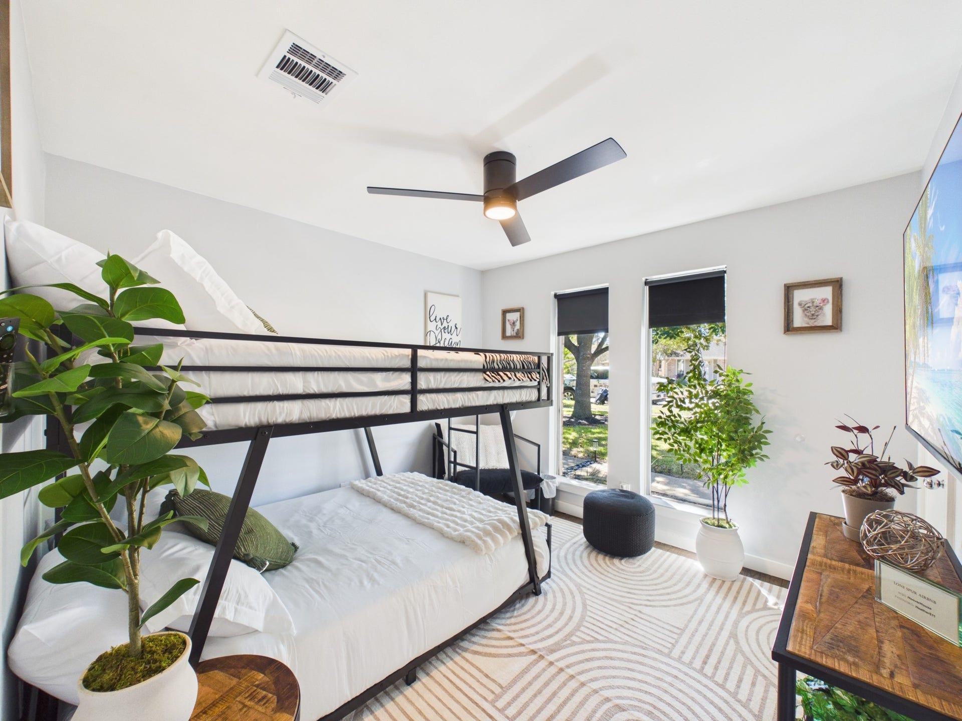 First Bedroom with Queen Bunk Beds