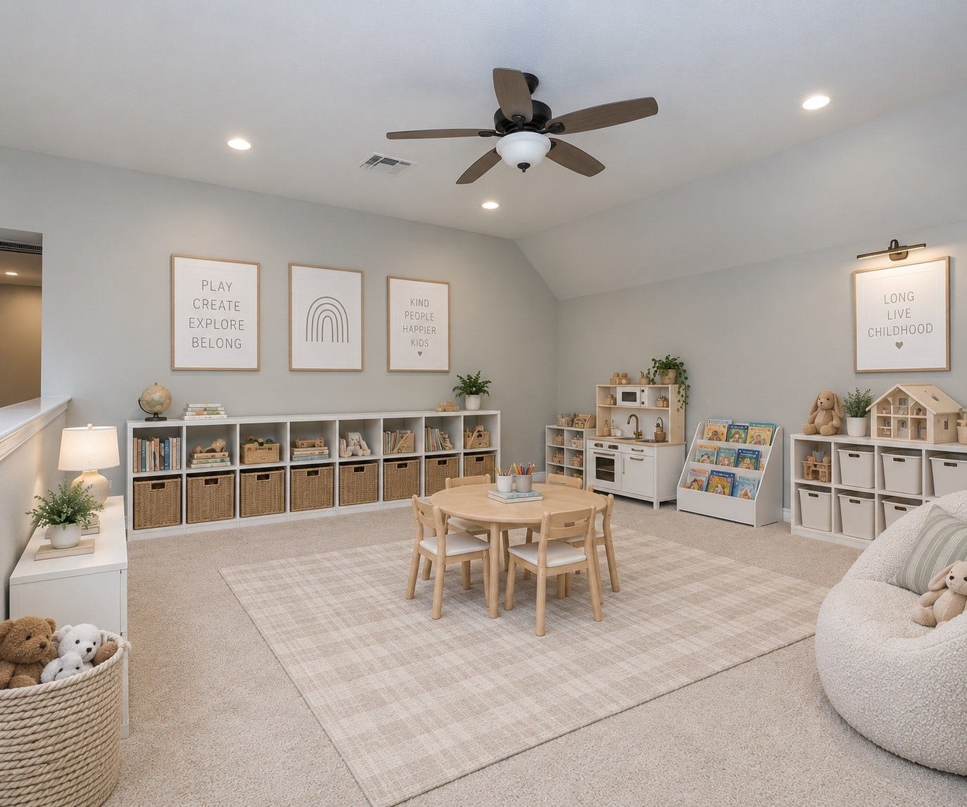 Virtually Staged game room upstairs.