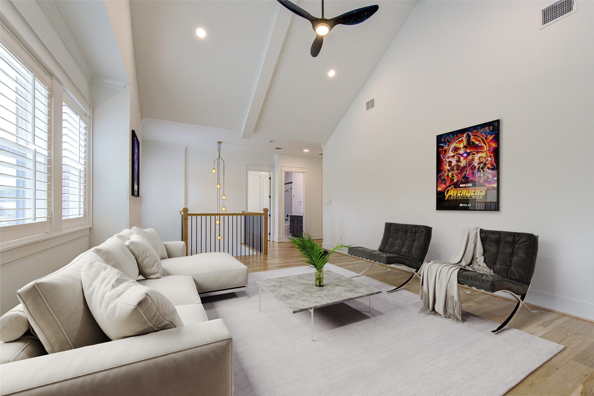 Open space for direct view of front door from the Gameroom.