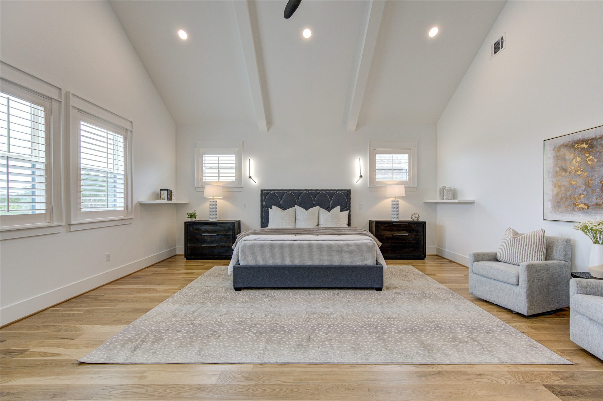 Solid Hardwood everywhere except bathrooms & Laundy. Windows with Plantation Shutters and move-in ready.