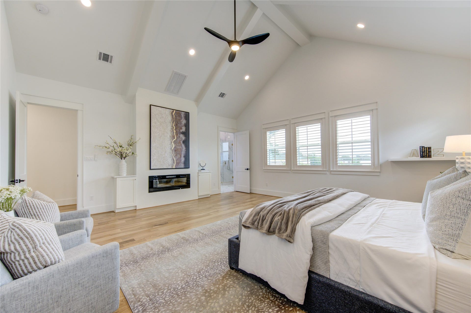 Yes, you have Fireplace and TV connection in the Primary Bedroom.
